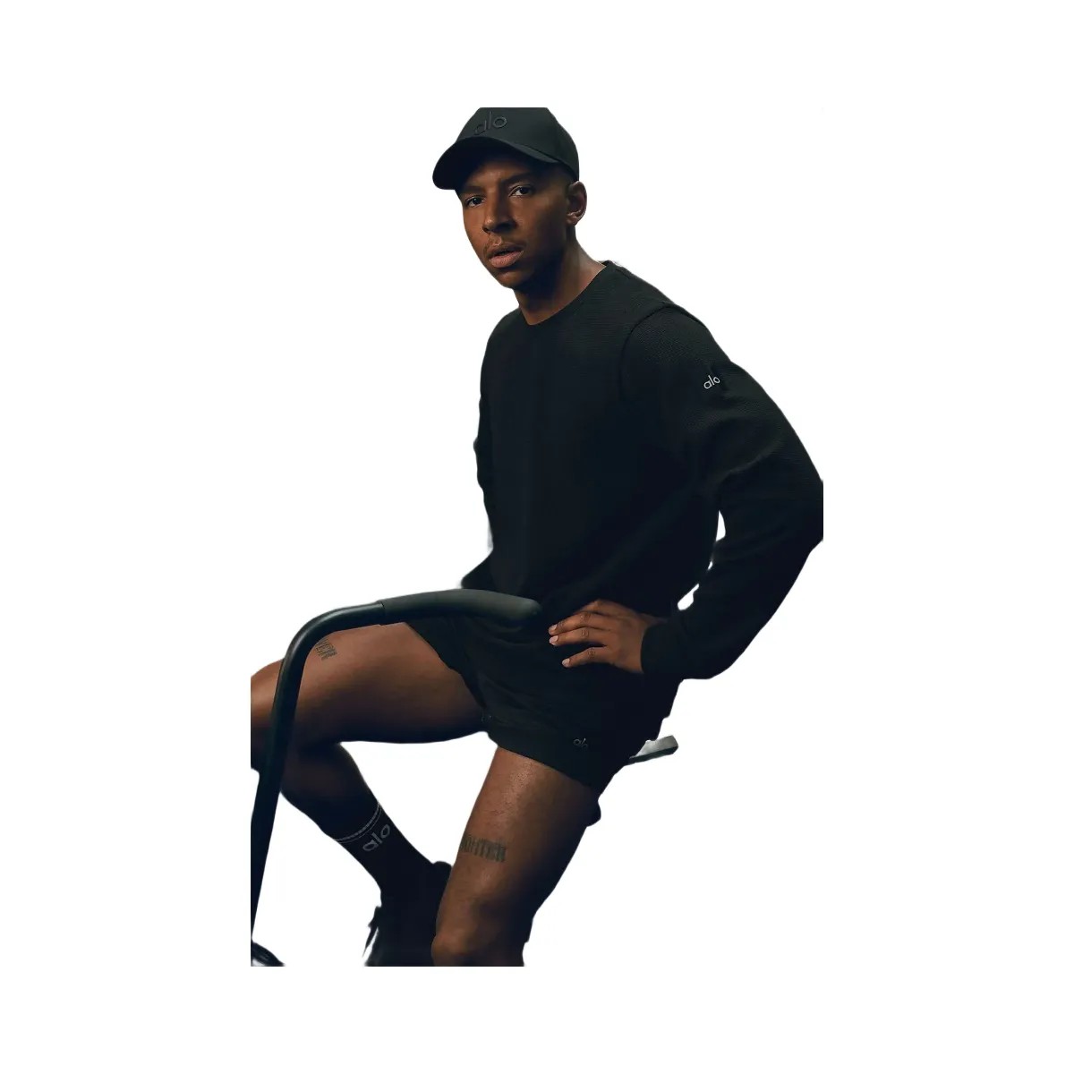Alo Men's Waffle Lounge Long Sleeve Crew - Black - HypeFly India View 6