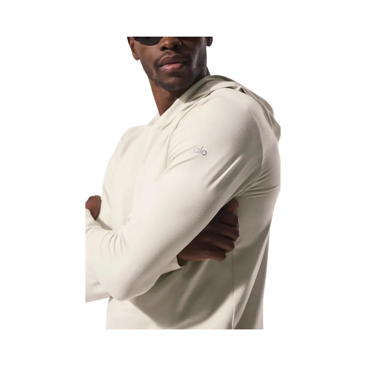 Alo Men's Conquer Reform Long Sleeve With Hood - Bone - HypeFly India View 2