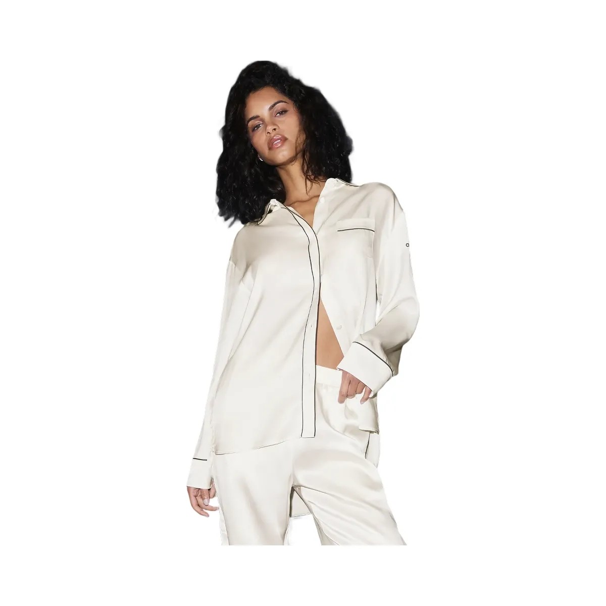 Alo Women's Courchevel Silk Button Down - Ivory/Black - HypeFly India View 1