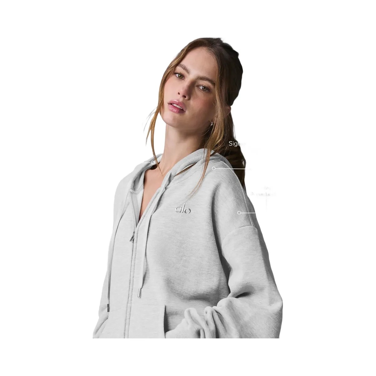 Alo Women's Accolade Full Zip Hoodie - Athletic Heather Grey - HypeFly India View 3