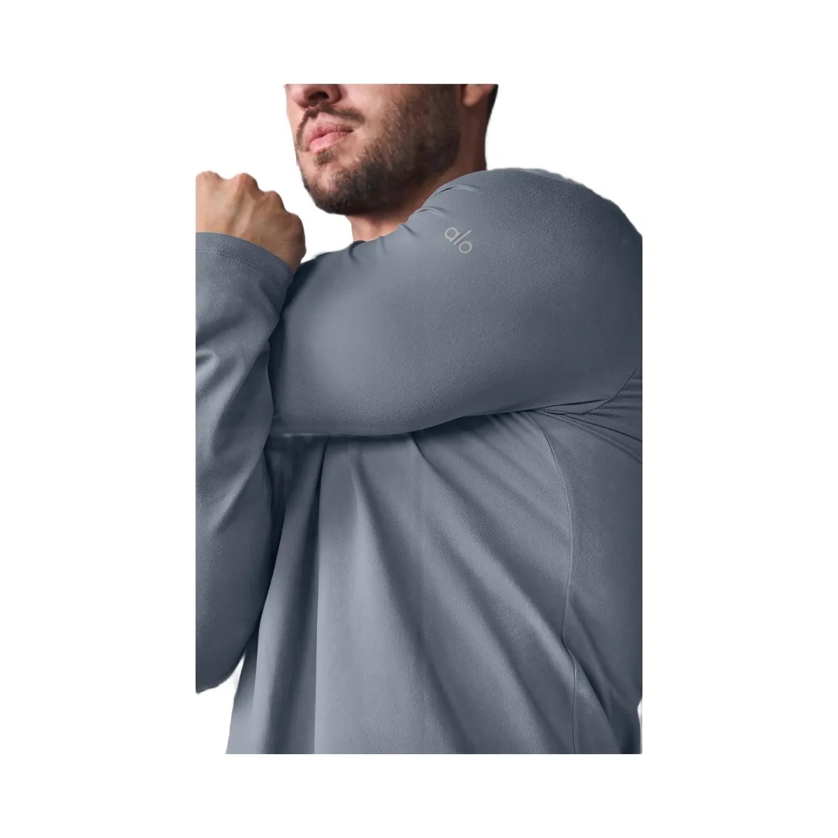 Alo Men's Conquer Reform Long Sleeve With Hood - Steel Grey - HypeFly India View 4