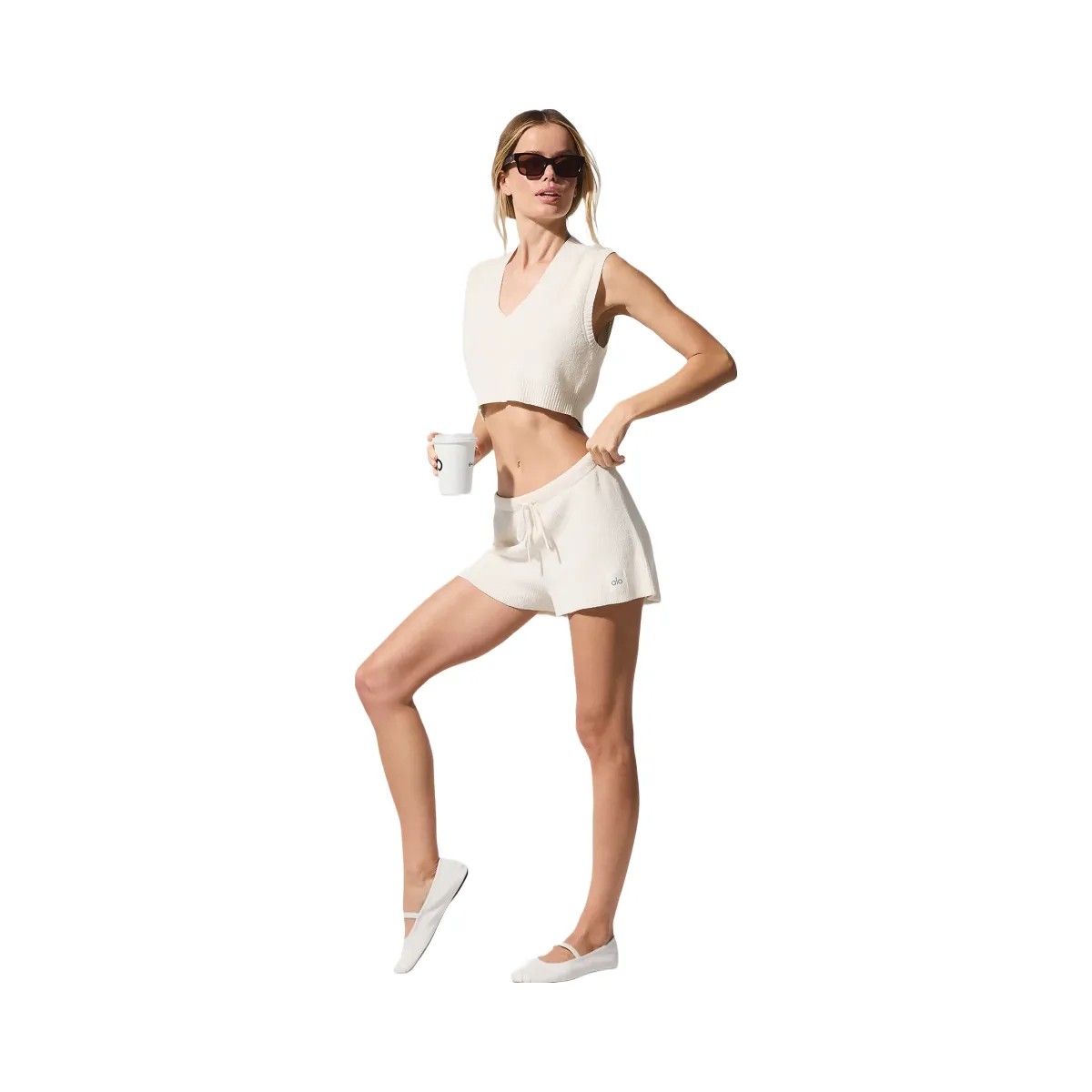 Alo Women's Supernatural Sweater Short - Ivory - HypeFly India View 4