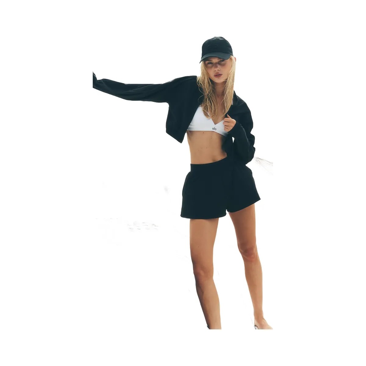 Alo Women's Cropped Breezy Full-Zip Cover Up - Black - HypeFly India View 5