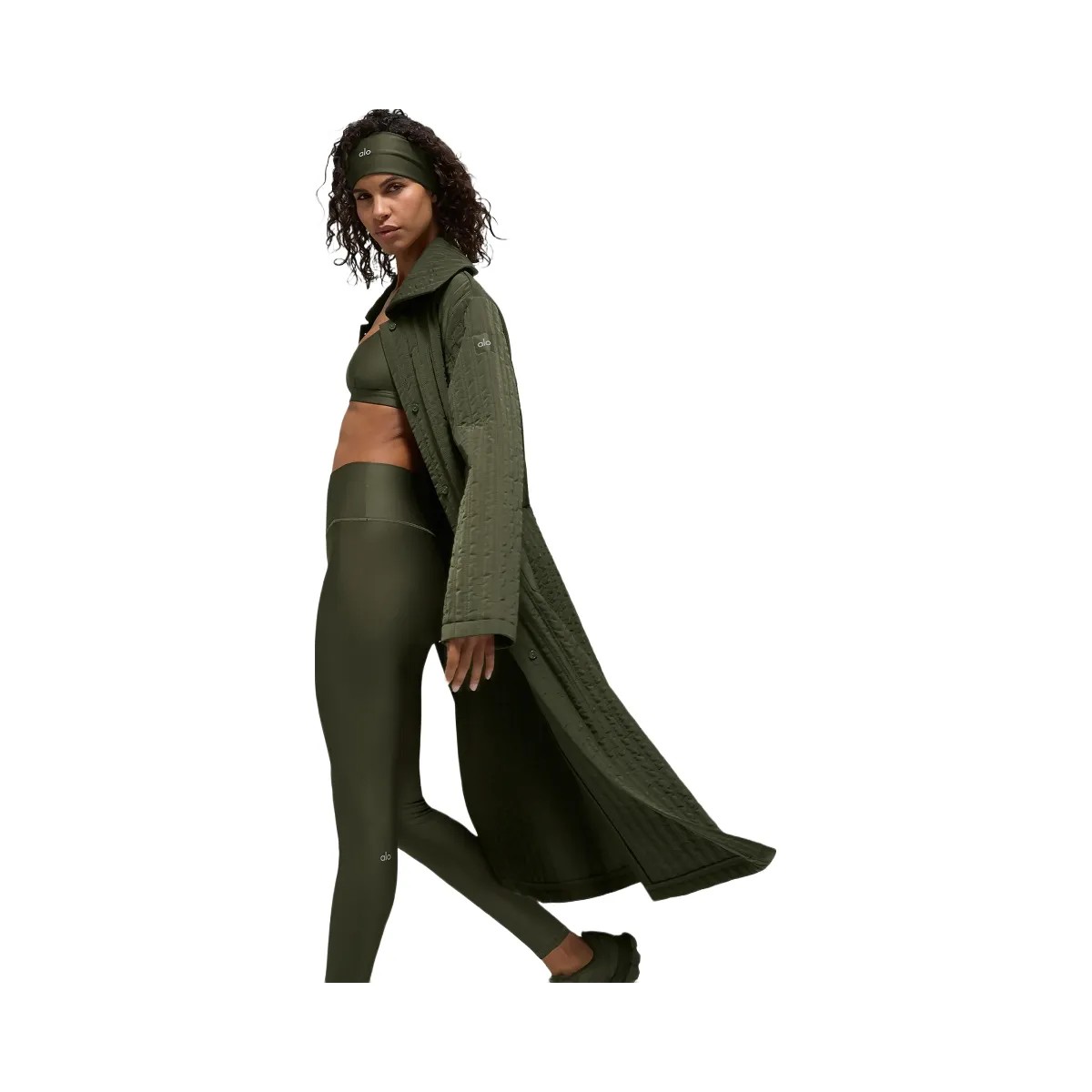 Alo Women's Quilted Skyline Long Coat - Green Olive - HypeFly India View 5
