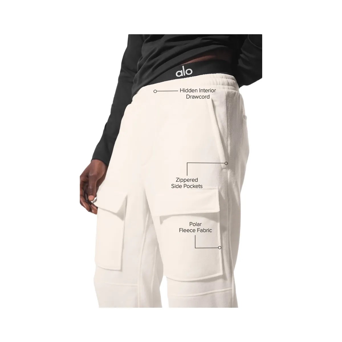 Alo Men's Polar Fleece Ridge Cargo Pants - Ivory - HypeFly India View 2