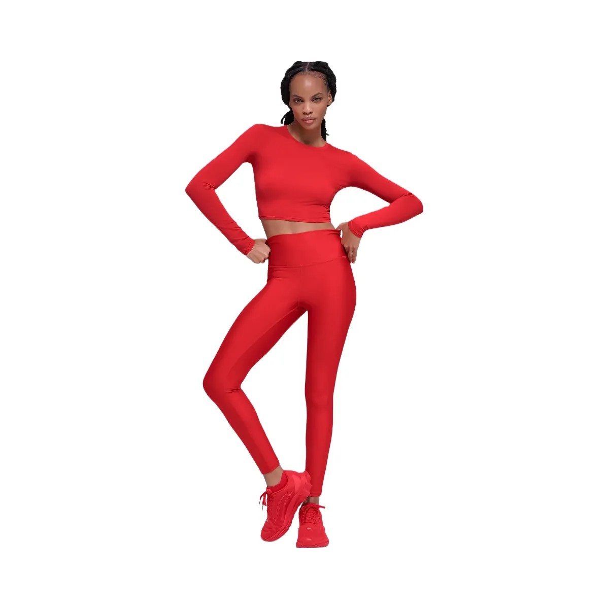 Alo Women's soft Crop Finesse Long Sleeve - Bright Red - HypeFly India View 4