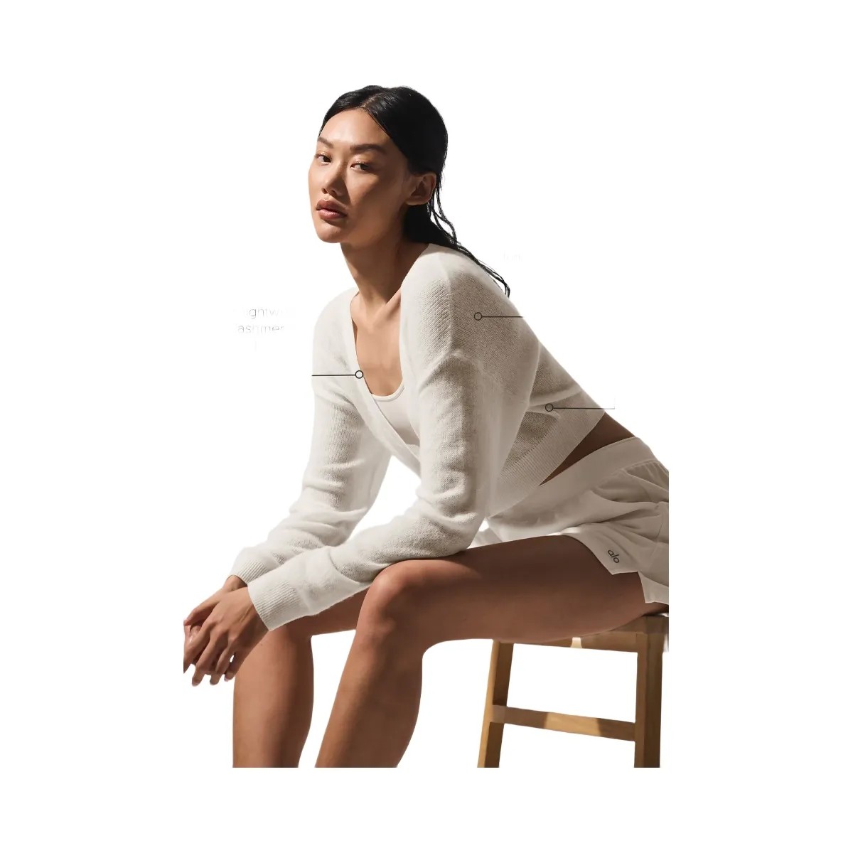 Alo Women's Sheer Cashmere Cropped Cardigan - Ivory - HypeFly India View 2