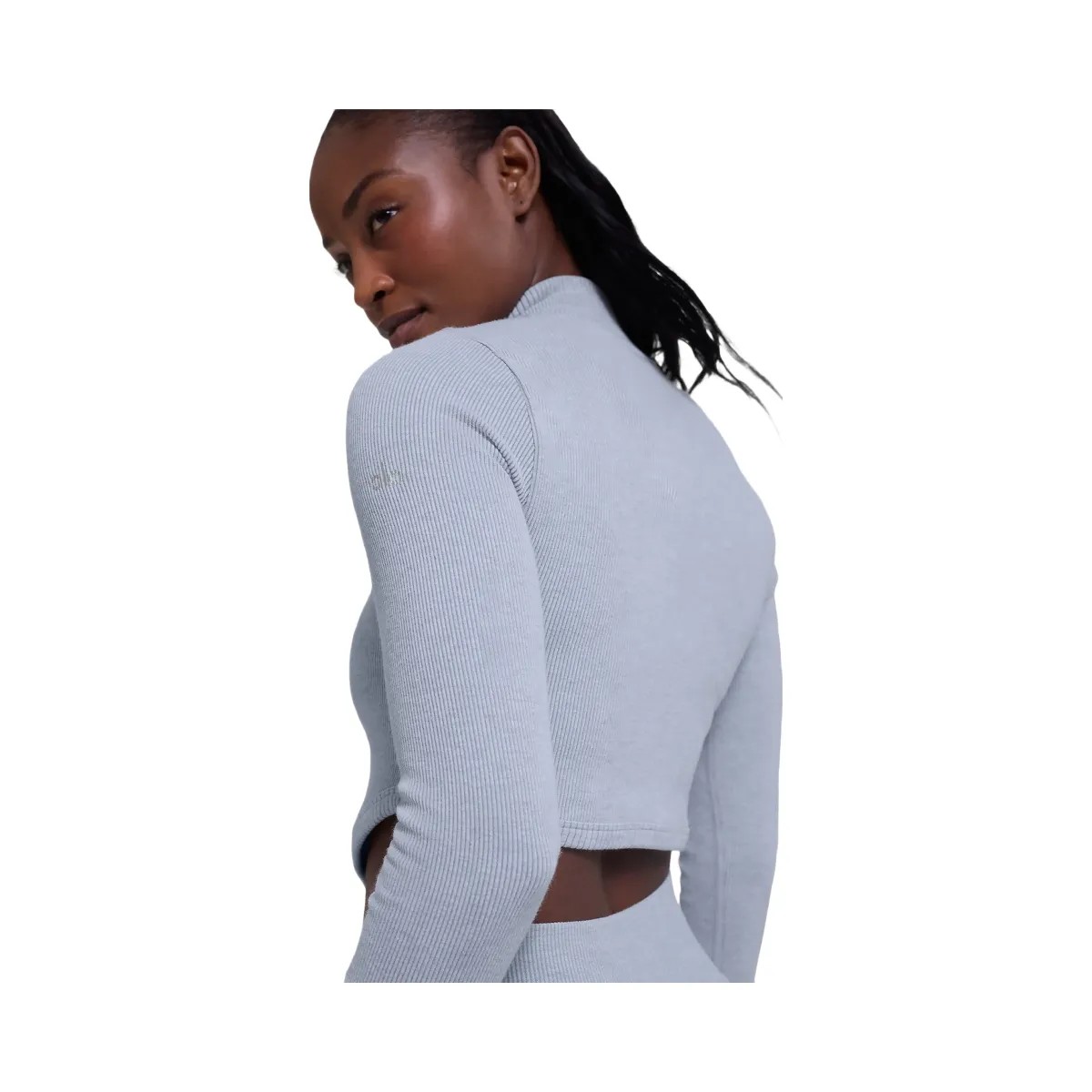 Alo Women's Seamless Two Tone Rib Jacket - Winter Frost Heather - HypeFly India View 3