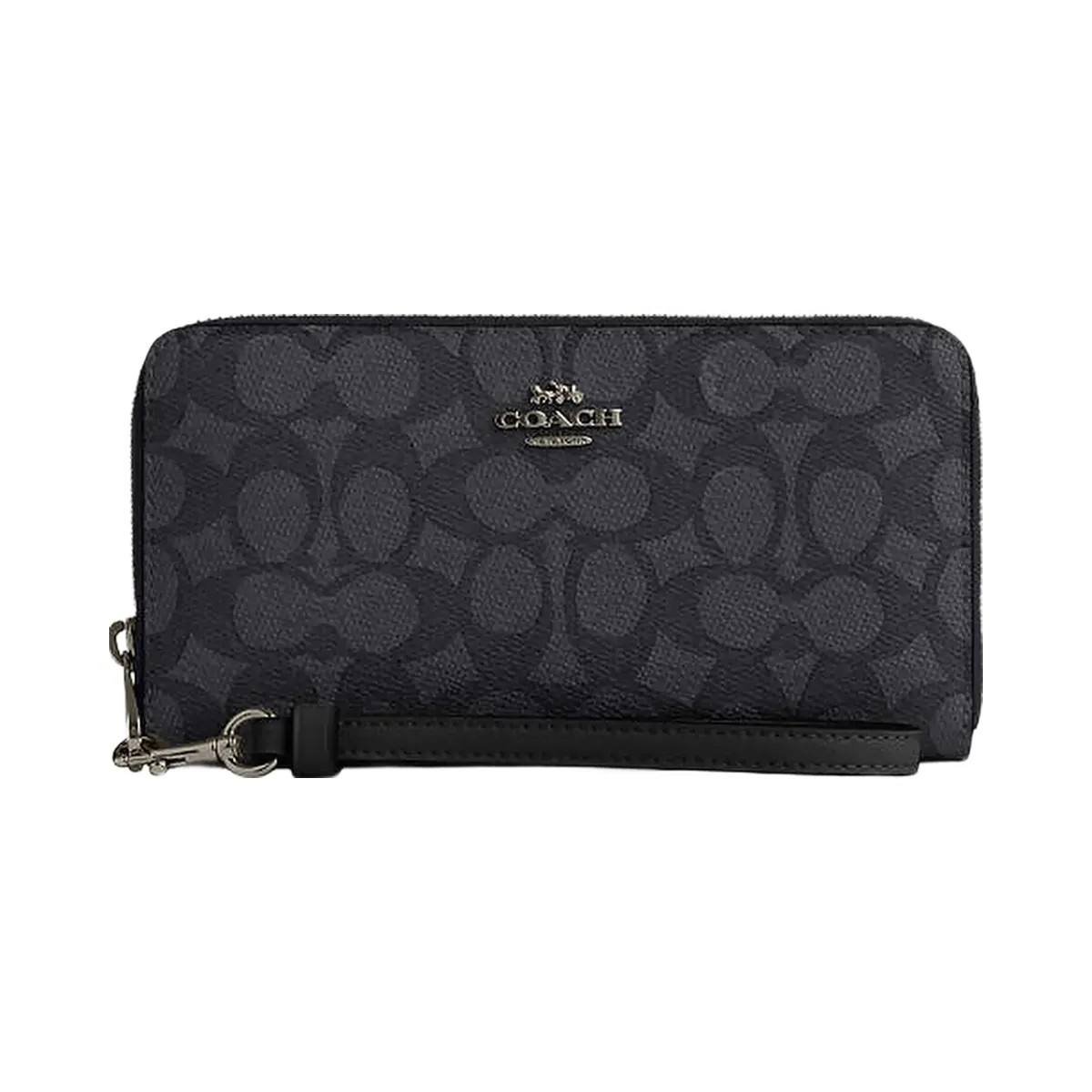 Coach Long Zip Around Wallet In Signature Canvas Signature Canvas-Gunmetal-Charcoal-Black - HypeFly India View 3
