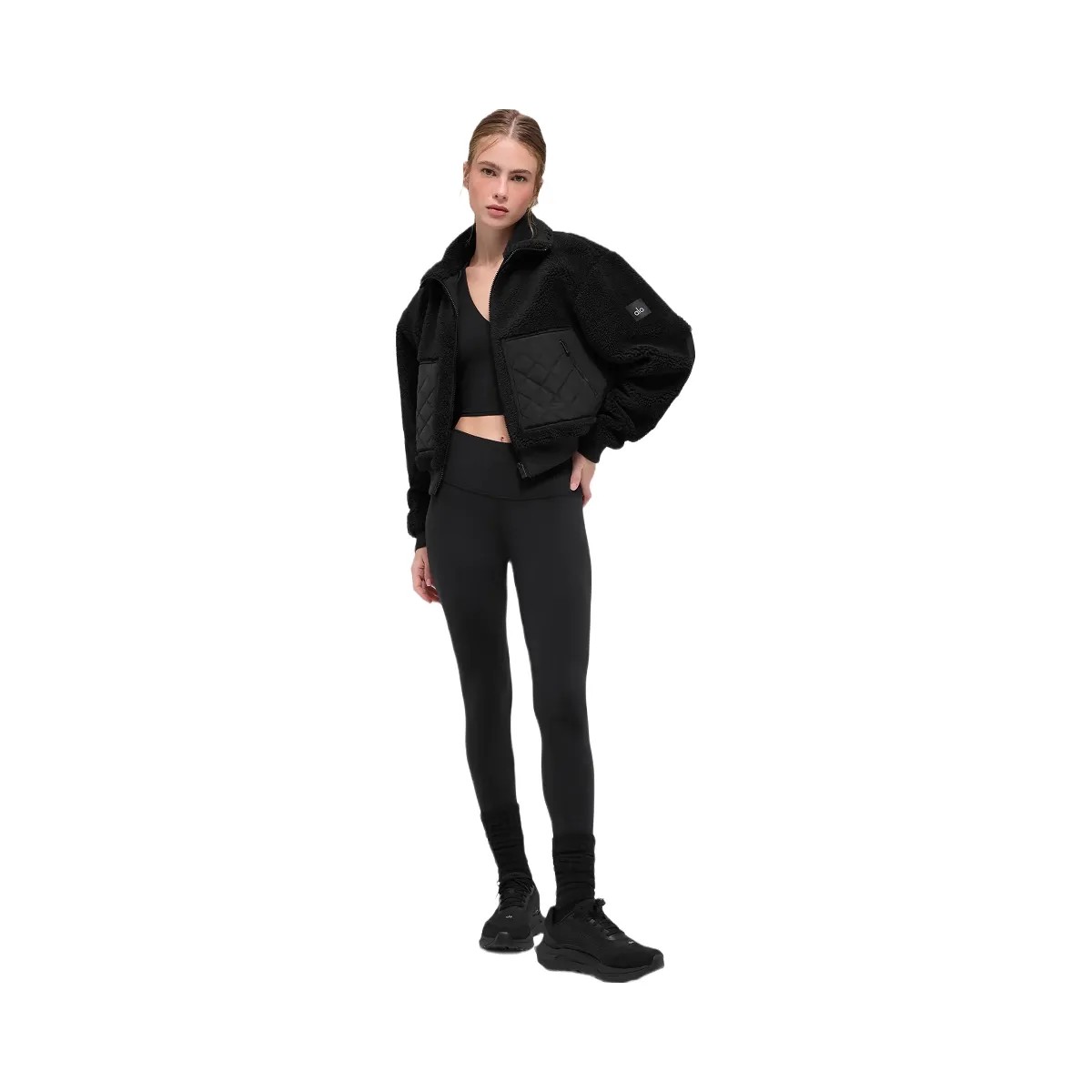 Alo Women's Sherpa Edge Bomber - Black - HypeFly India View 5
