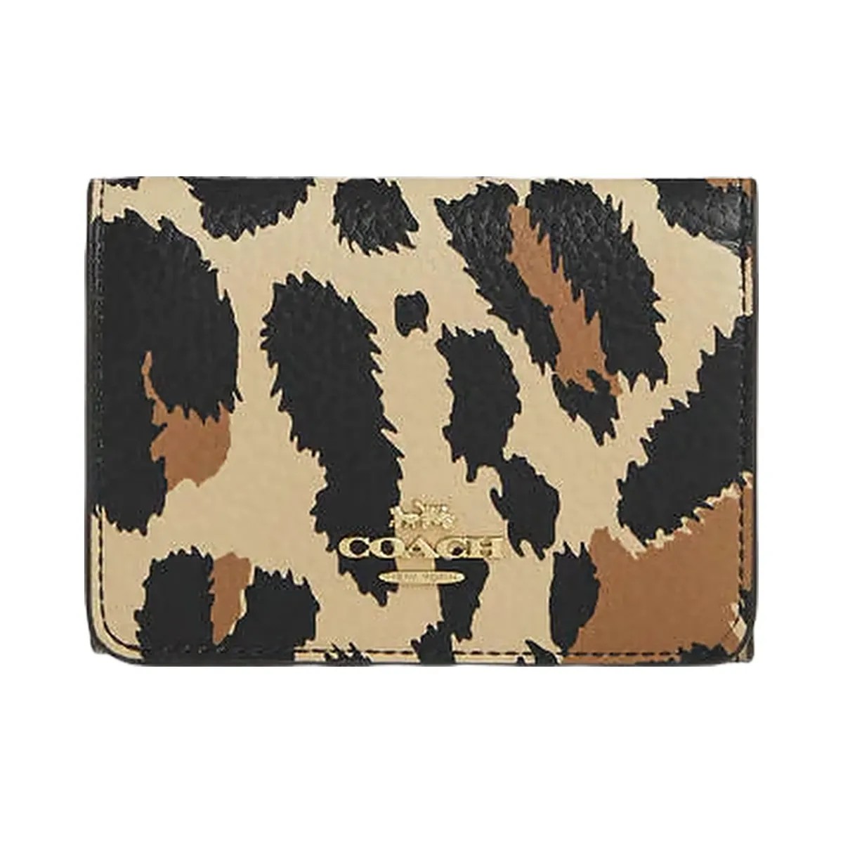 Coach Card Holder Wallet With Leopard Print And Signature Canvas Pebbled Leather-Im-Walnut-Leopard Multi - HypeFly India View 1