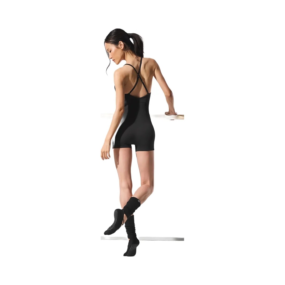Alo Women's Seamless Ribbed Favorite Onesie - Black - HypeFly India View 4