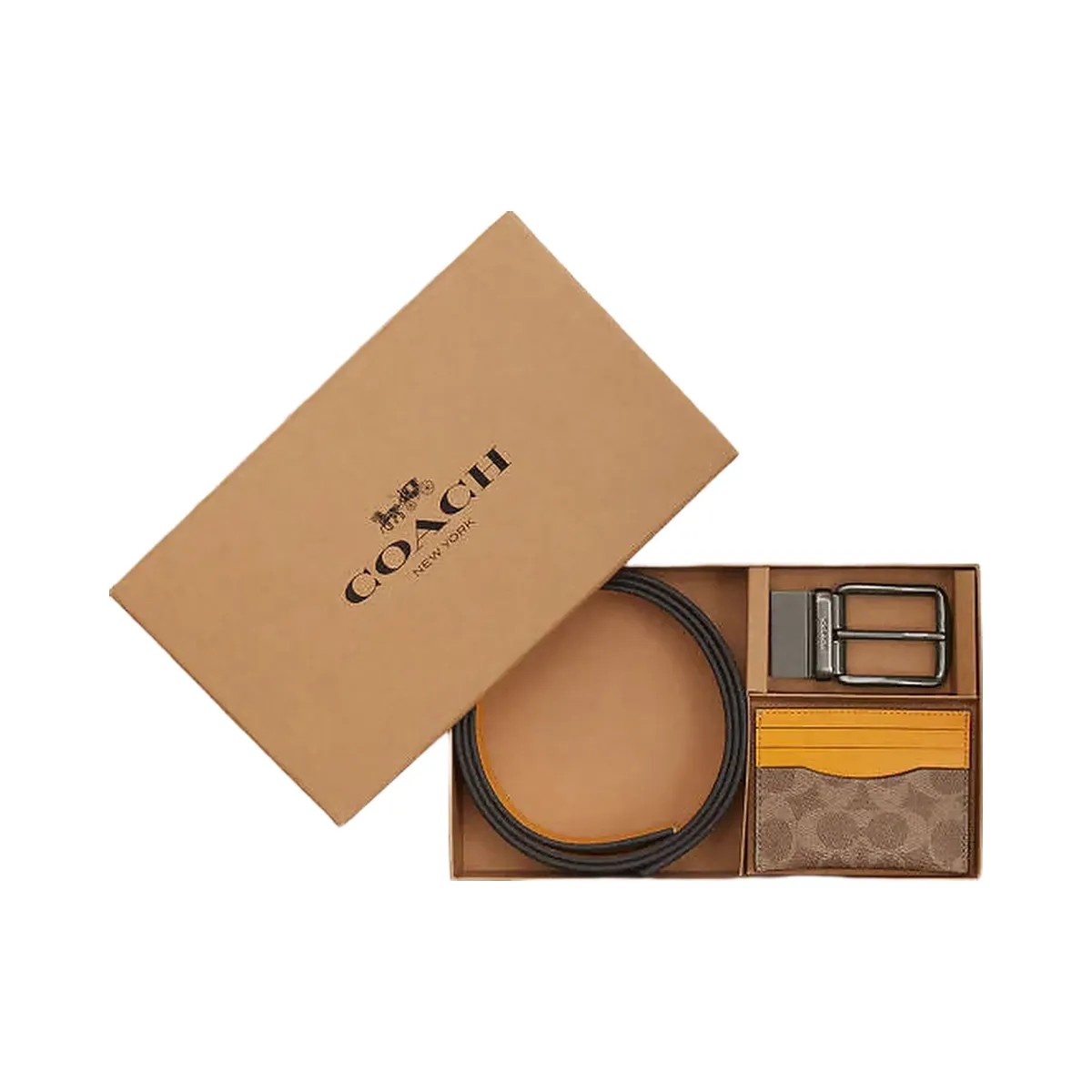 Coach Boxed Card Case And Belt Set In Signature Canvas Signature Canvas-Qb-Tan-Buttercup - HypeFly India View 1