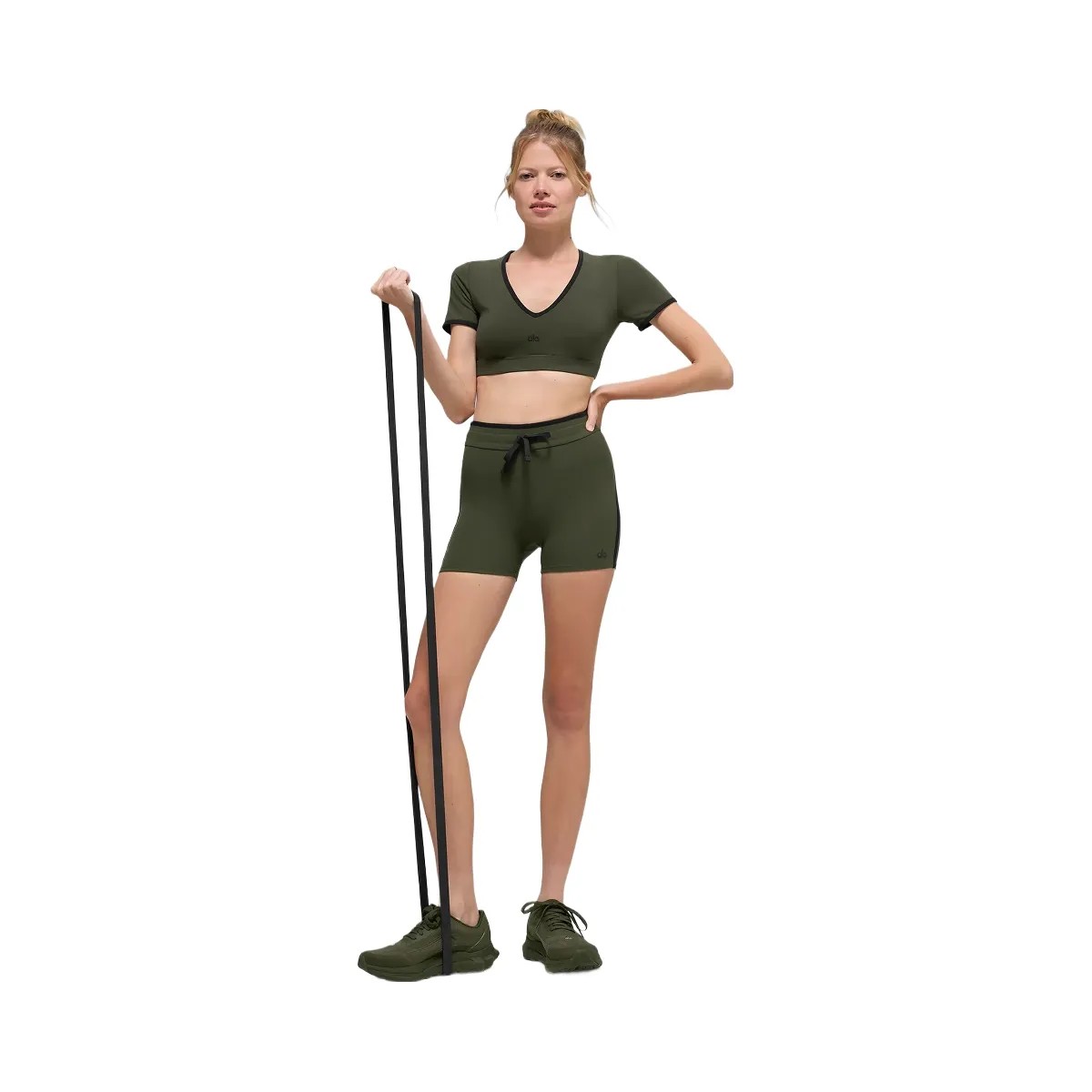 Alo Women's Airbrush Race Pace Short Sleeve - Green Olive/Black - HypeFly India View 4