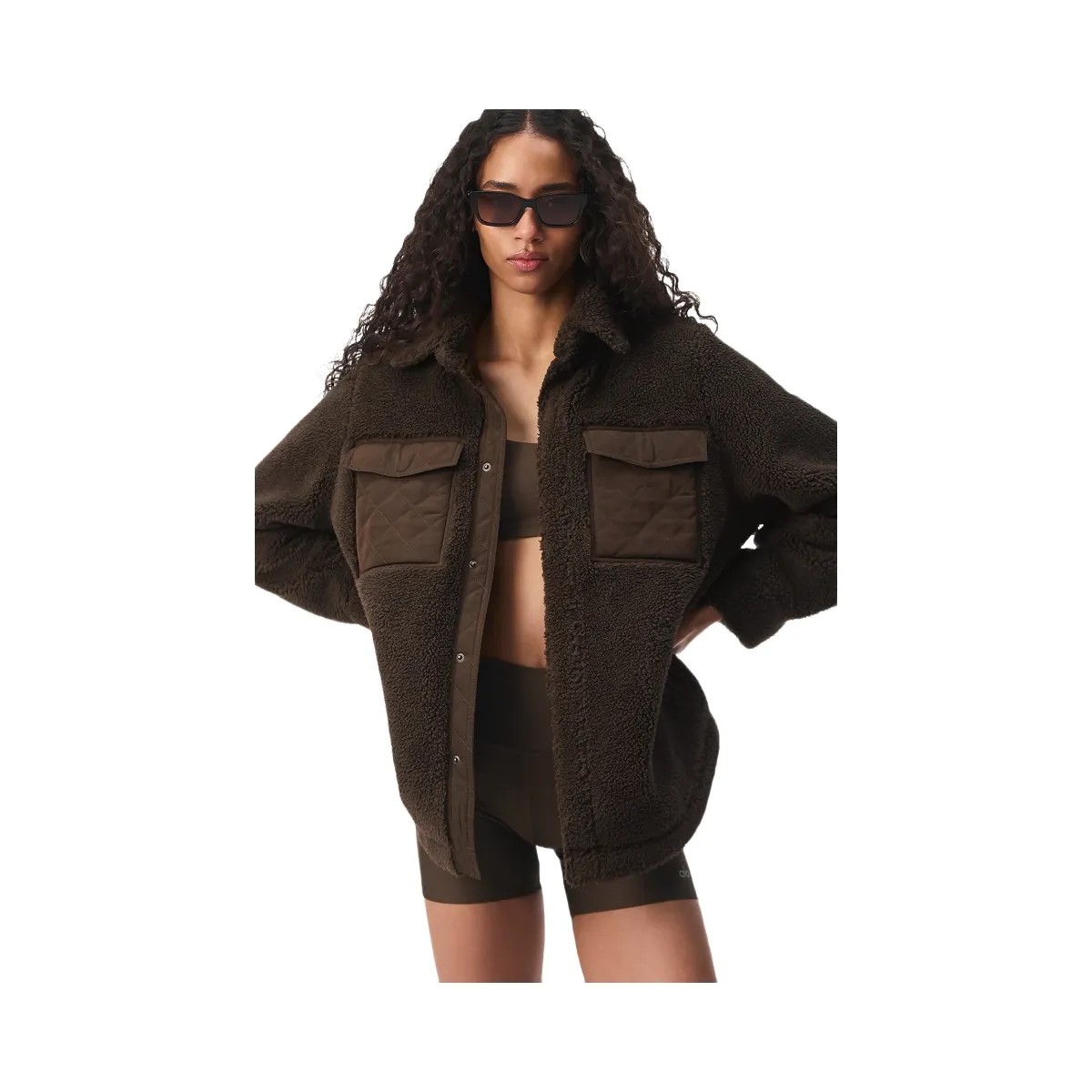 Alo Women's Sherpa Edge Shacket - Espresso - HypeFly India View 1