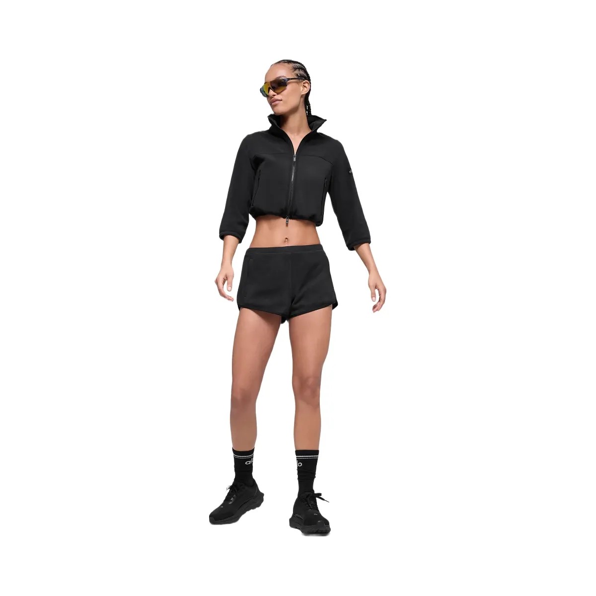 Alo Women's Polar Fleece Retreat Cropped Jacket - Black - HypeFly India View 3