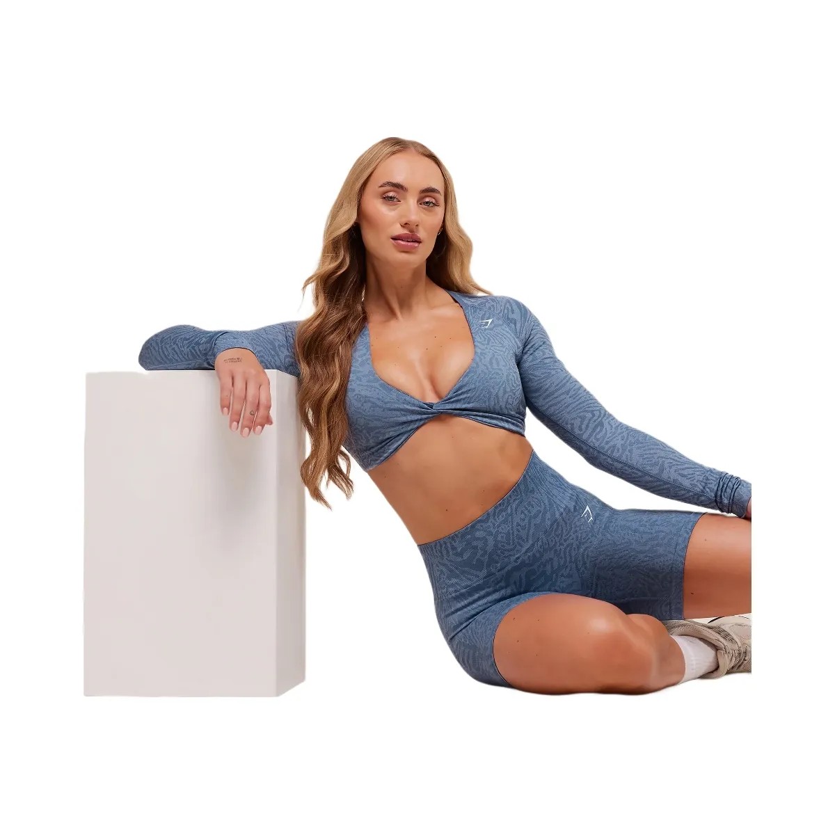 Gymshark Adapt Animal Long Sleeve Crop Top - Worn Blue/Peri Blue - HypeFly India View 4