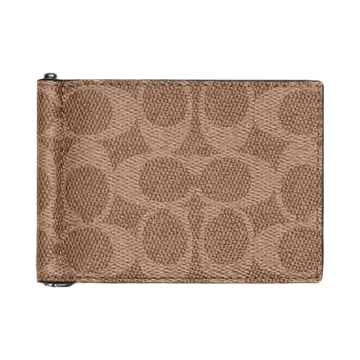 Coach Slim Money Clip Billfold Wallet In Signature Canvas Signature Canvas-Qb-Tan-Black - HypeFly India View 1