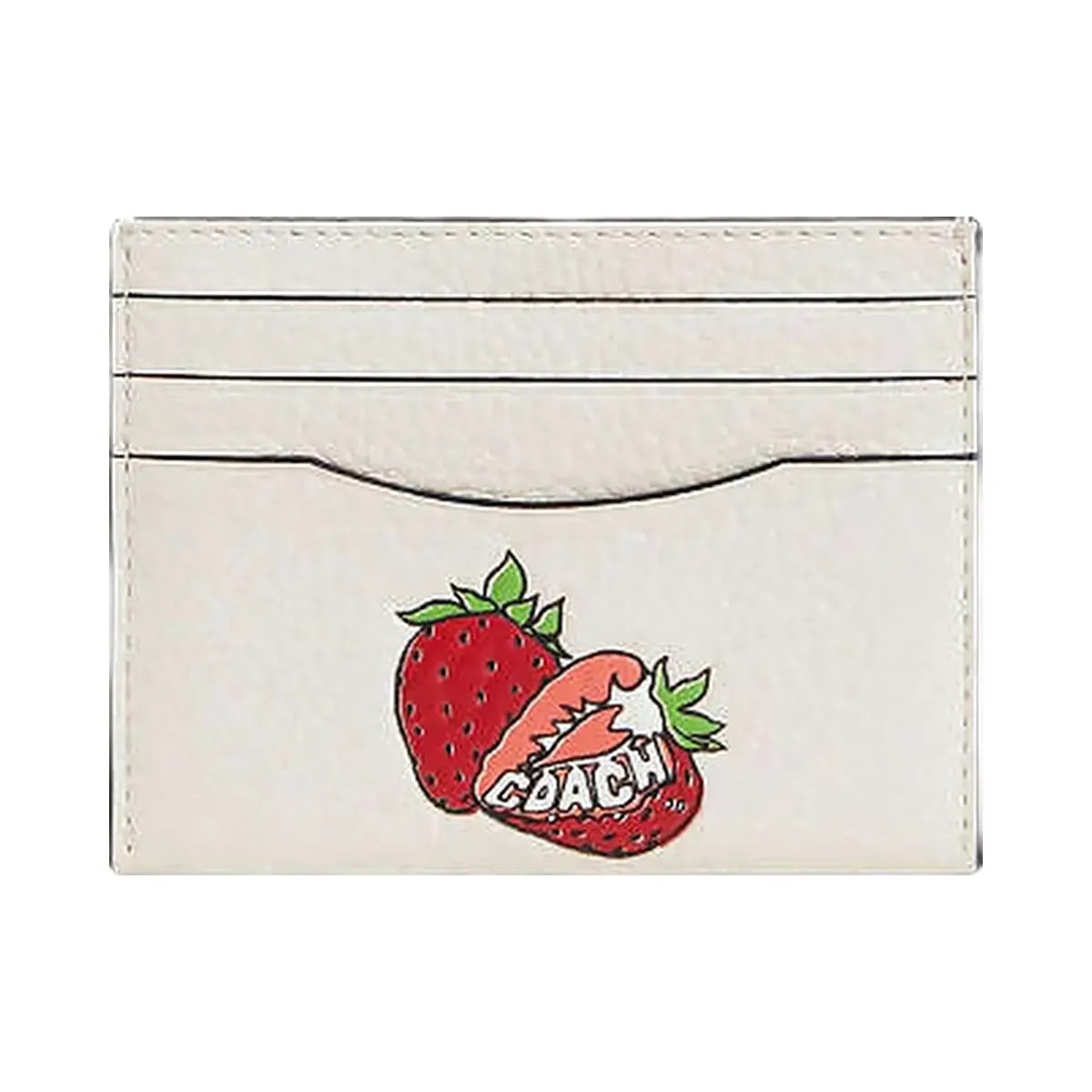 Coach Slim Id Card Case With Strawberry Graphic Gold-Chalk Multi - HypeFly India View 3