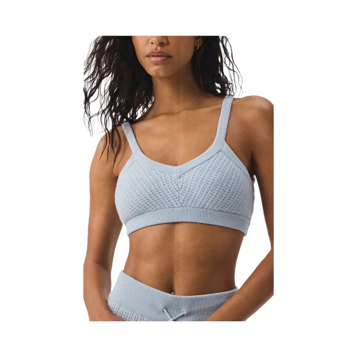 Alo Women's Cashmere Plush Waffle V-Neck Bra - Crystal Blue - HypeFly India View 1