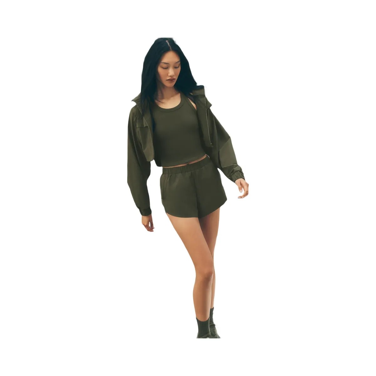 Alo Women's Playmaker Dolphin Short - Green Olive - HypeFly India View 6