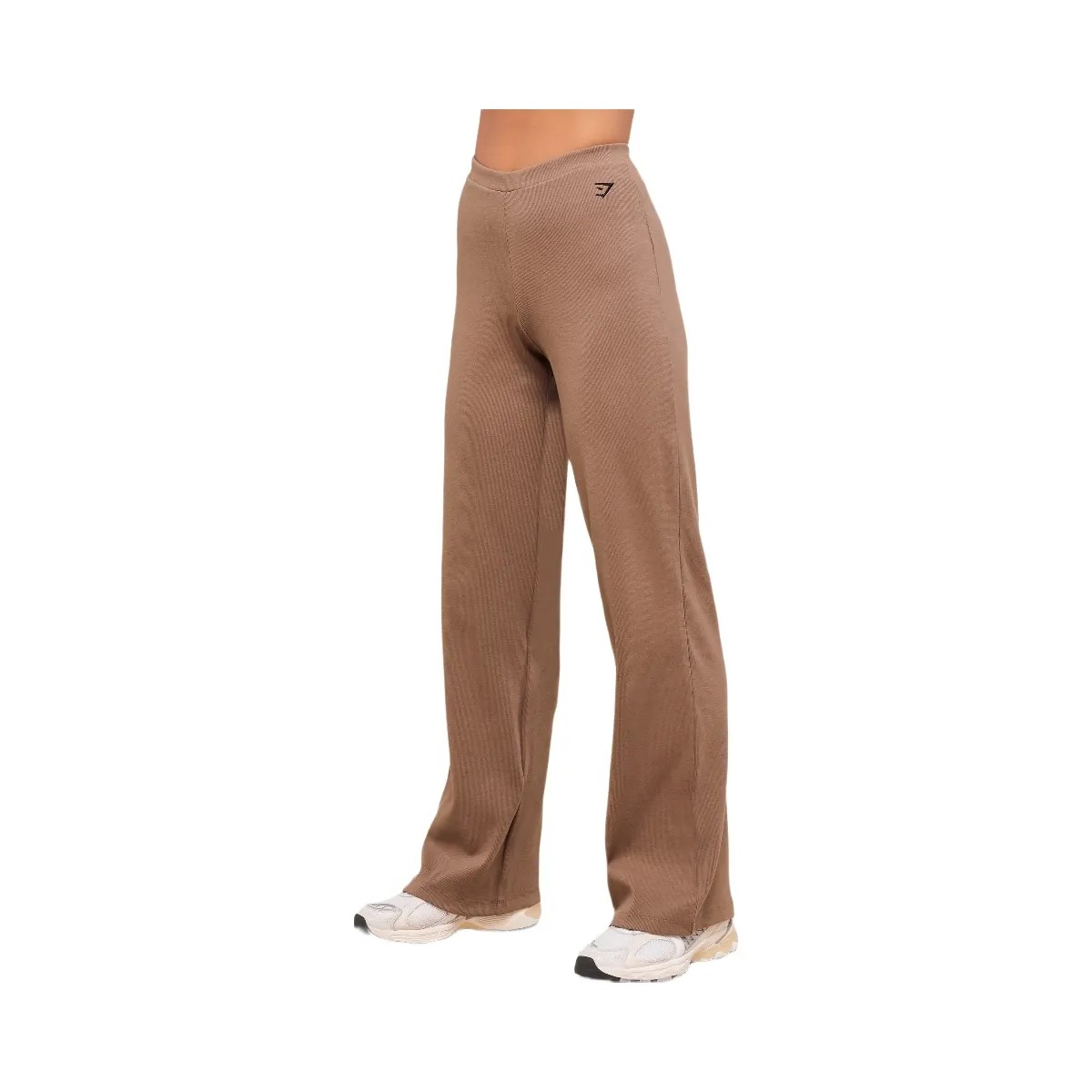 Gymshark Ribbed Cotton Straight Leg Pants - Mocha Mauve/Black - HypeFly India View 3