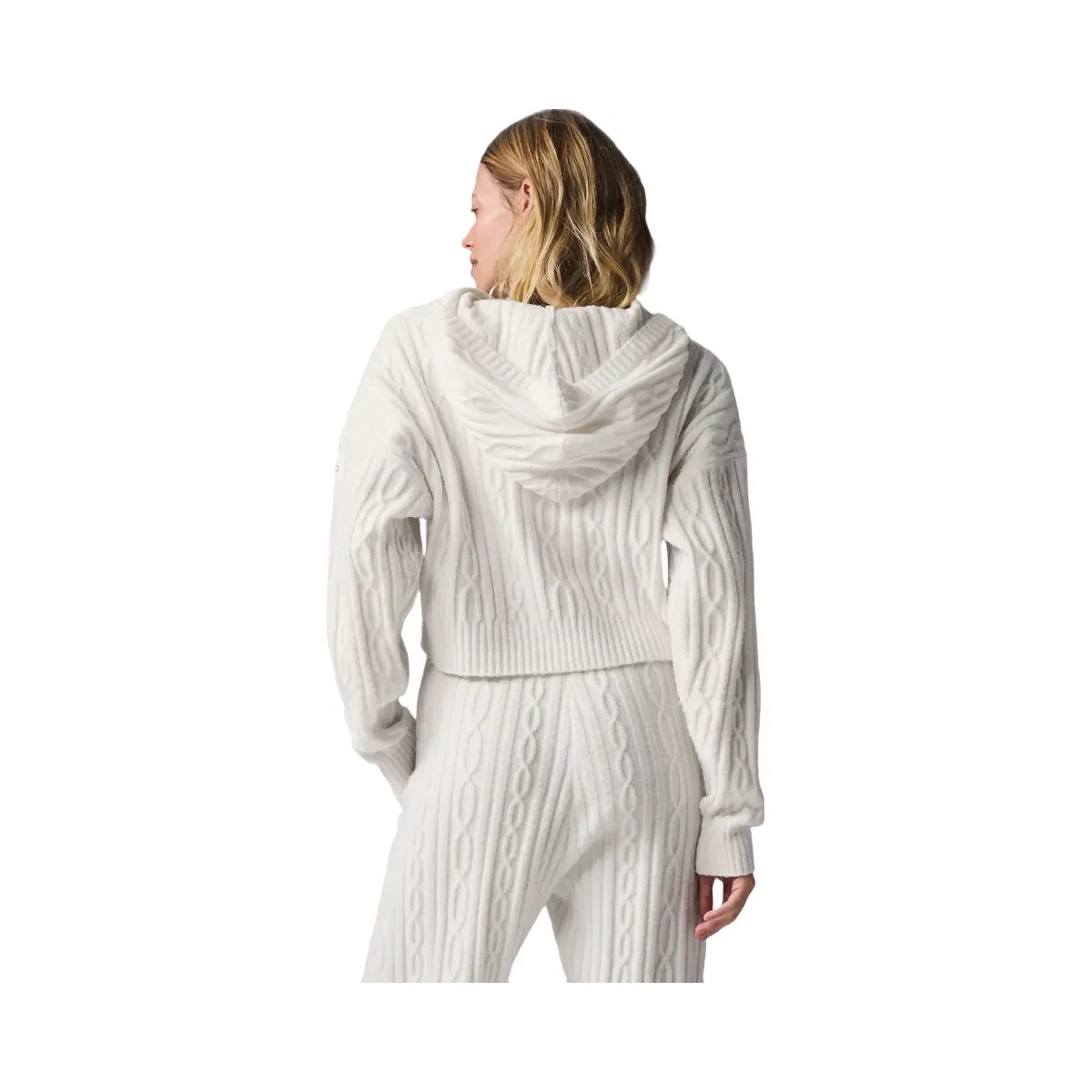 Alo Women's Cable Knit Winter Bliss Hoodie - Ivory - HypeFly India View 4