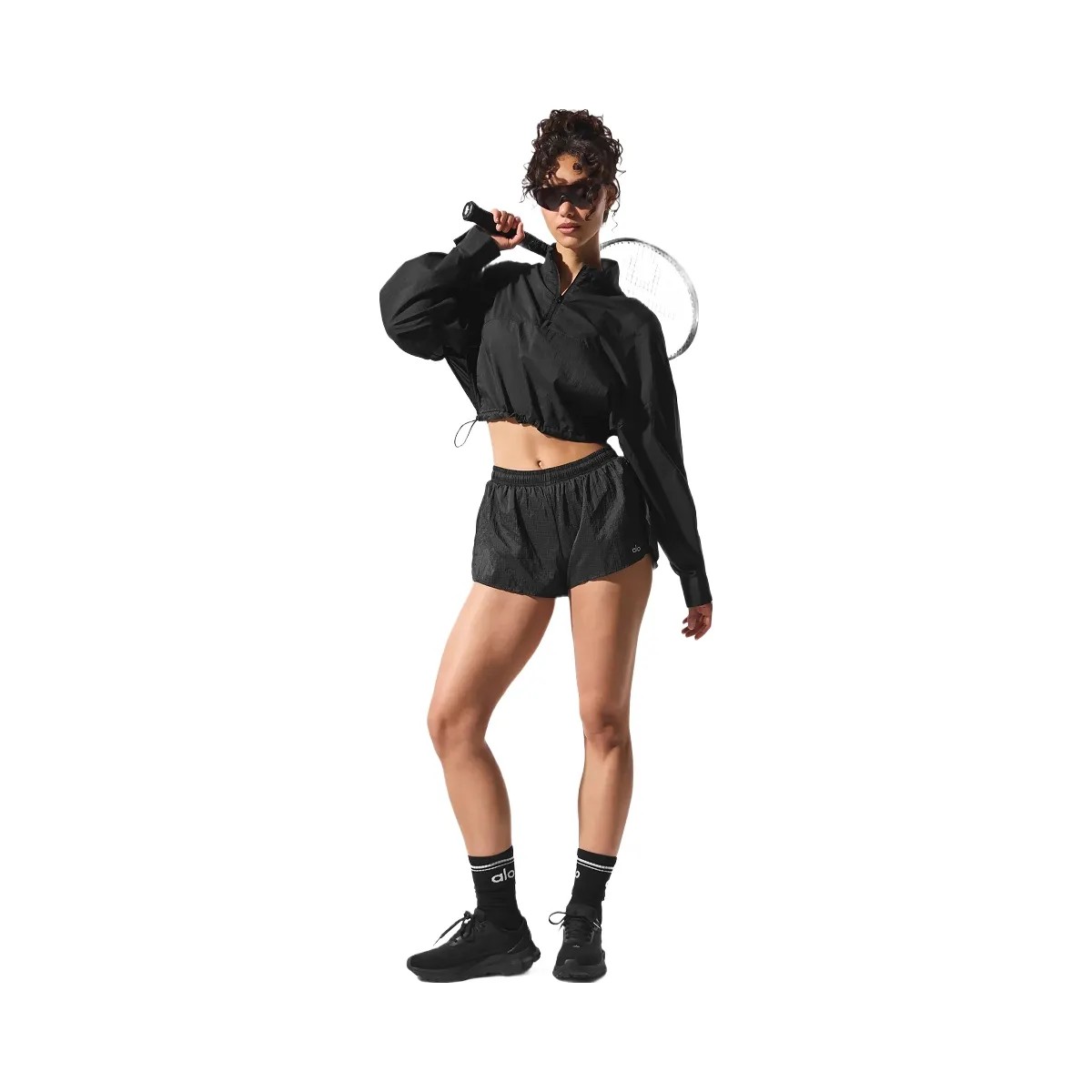 Alo Women's Cropped 1/4 Zip Aerial Pullover - Black - HypeFly India View 4