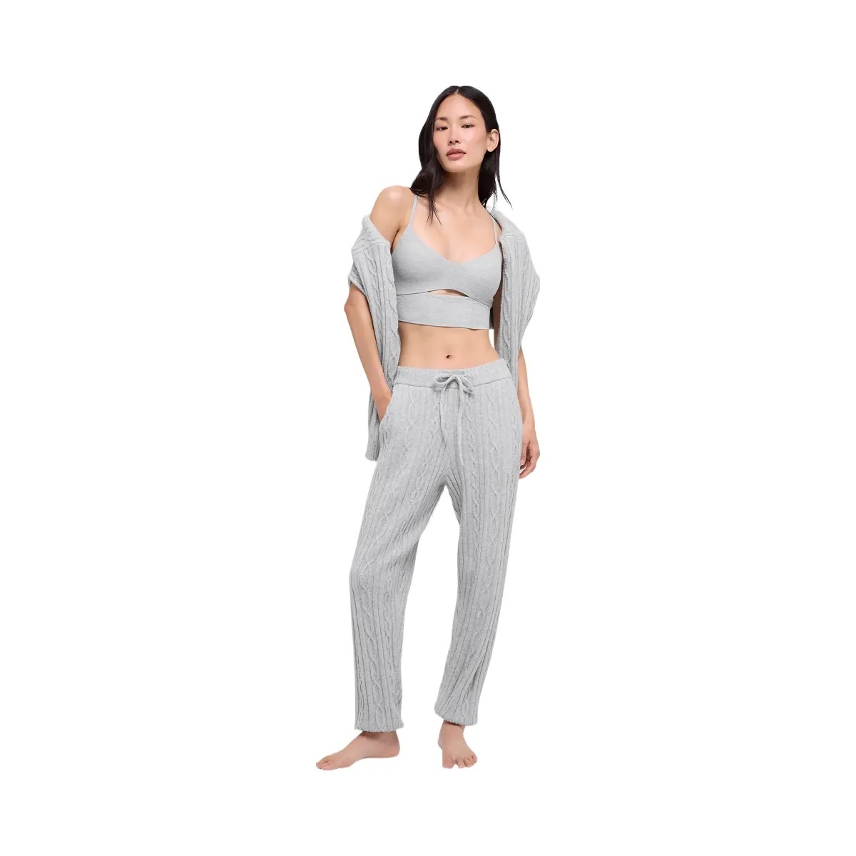 Alo Women's Cable Knit Winter Bliss Pant - Athletic Heather Grey - HypeFly India View 4