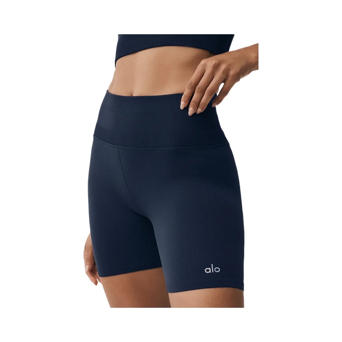 Alo Women's 5" Seamless Ribbed Favorite Short - Navy - HypeFly India View 2
