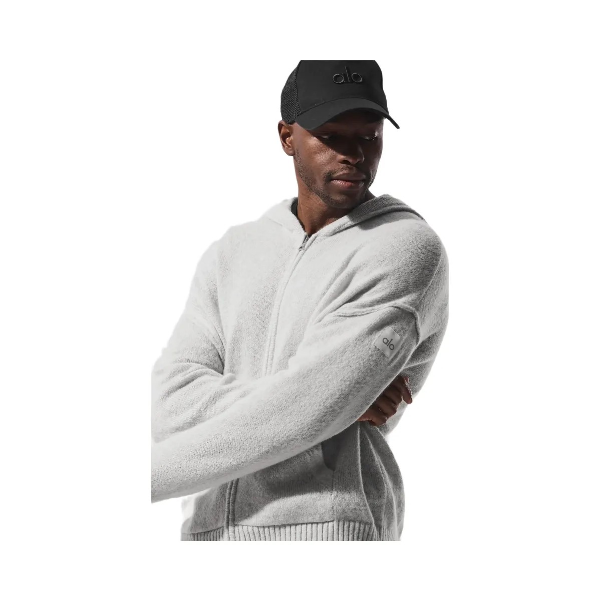 Alo Men's Wool Cashmere New Class Full Zip Hoodie - Pearl Grey Heather - HypeFly India View 2