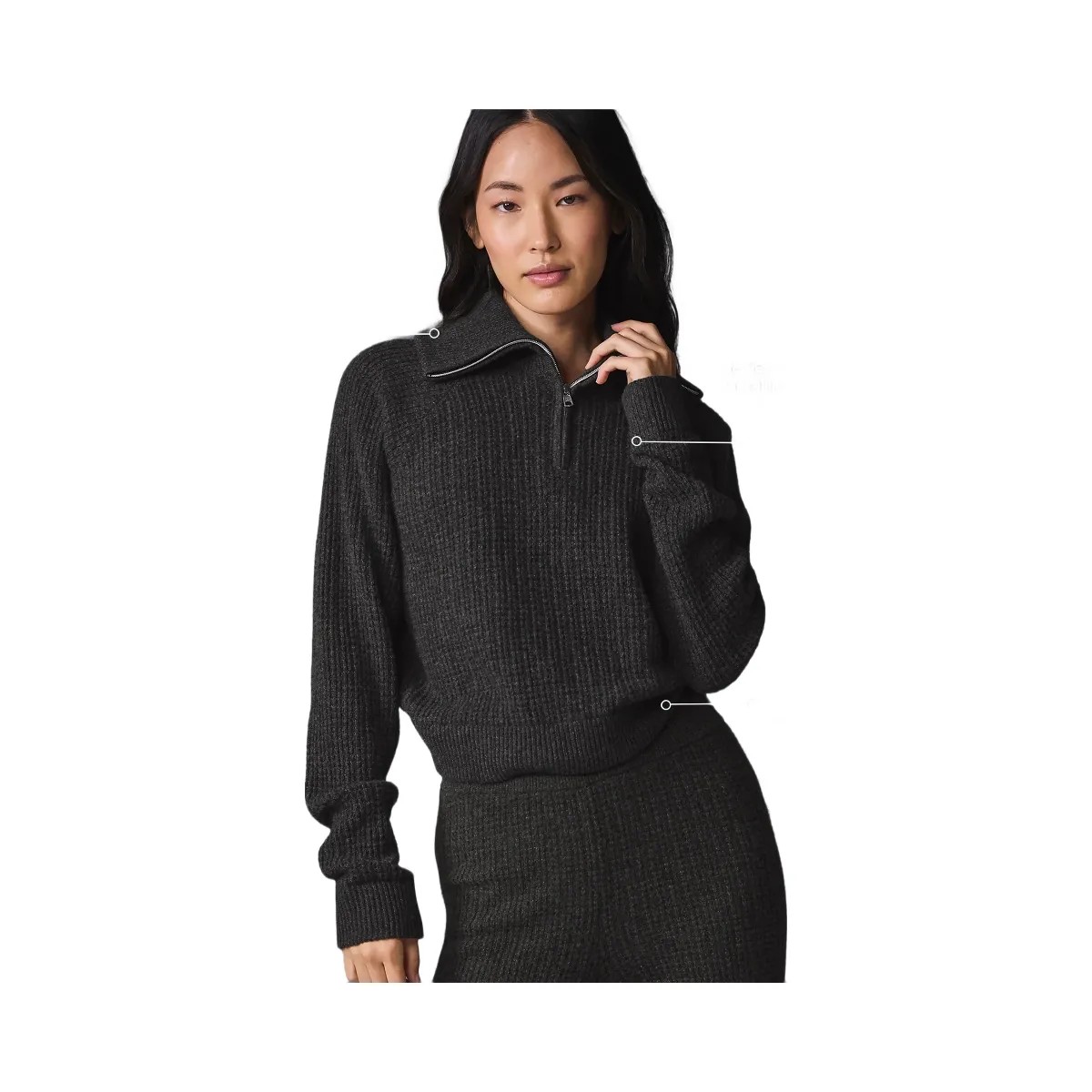 Alo Women's Cashmere Plush Waffle 1/4 Zip Pullover - Dark Heather Grey - HypeFly India View 1