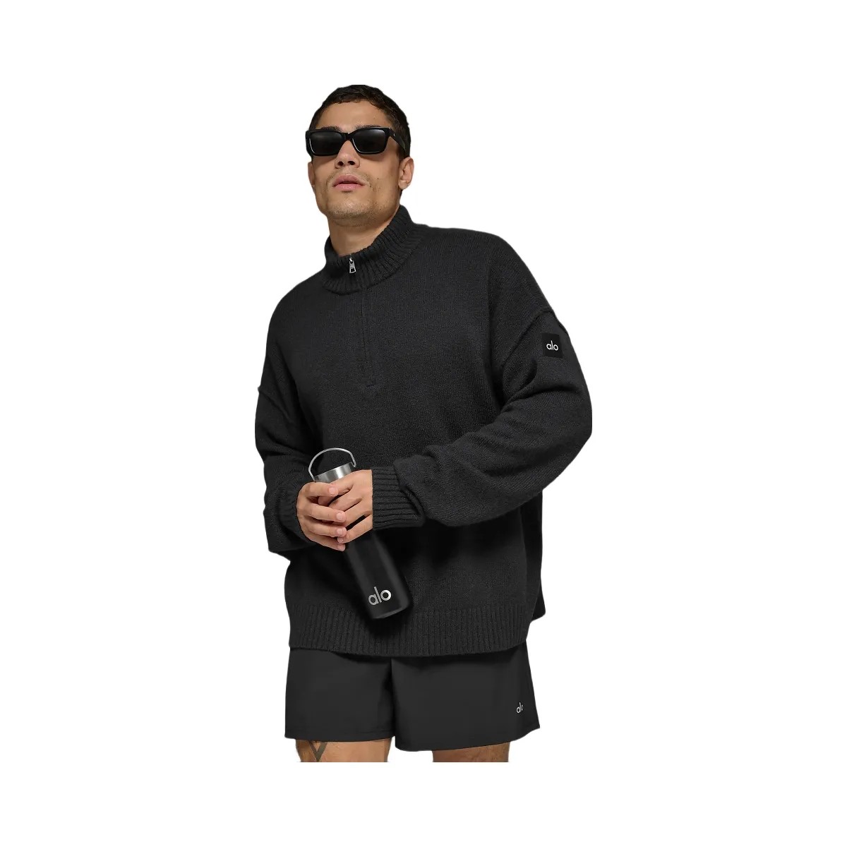 Alo Men's Wool Cashmere New Class 1/4 Zip Pullover - Black - HypeFly India View 3