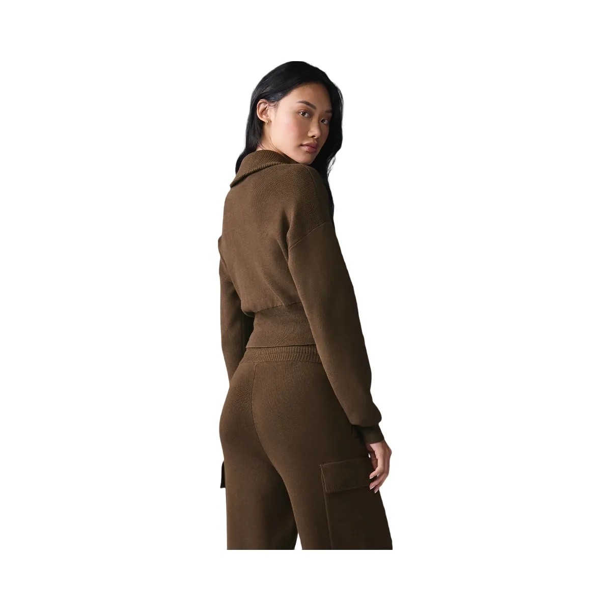 Alo Women's Scholar Knit Cropped Full Zip Jacket - Espresso - HypeFly India View 3