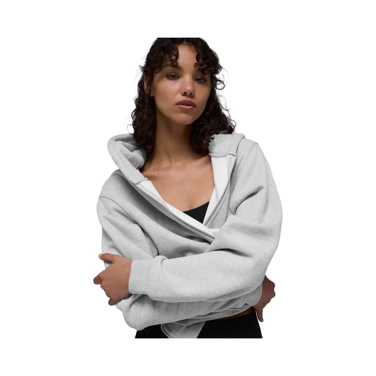 Alo Women's Renown Heavy Weight Full Zip Hoodie - Athletic Heather Grey - HypeFly India View 1