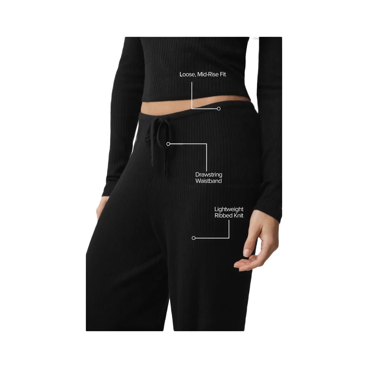 Alo Women's Sweater Knit Mid-Rise Unwind Wide Leg Pant - Black - HypeFly India View 2