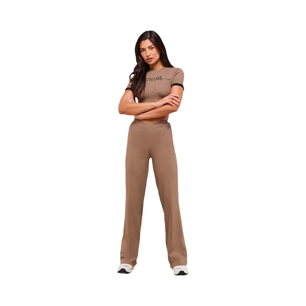 Gymshark Ribbed Cotton Straight Leg Pants - Mocha Mauve/Black - HypeFly India View 5