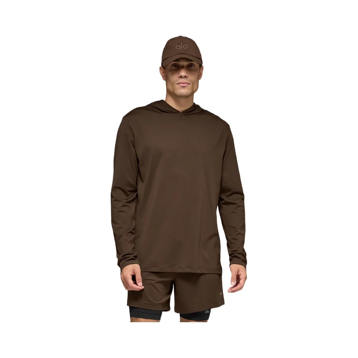 Alo Men's Conquer Reform Long Sleeve With Hood - Espresso - HypeFly India View 1