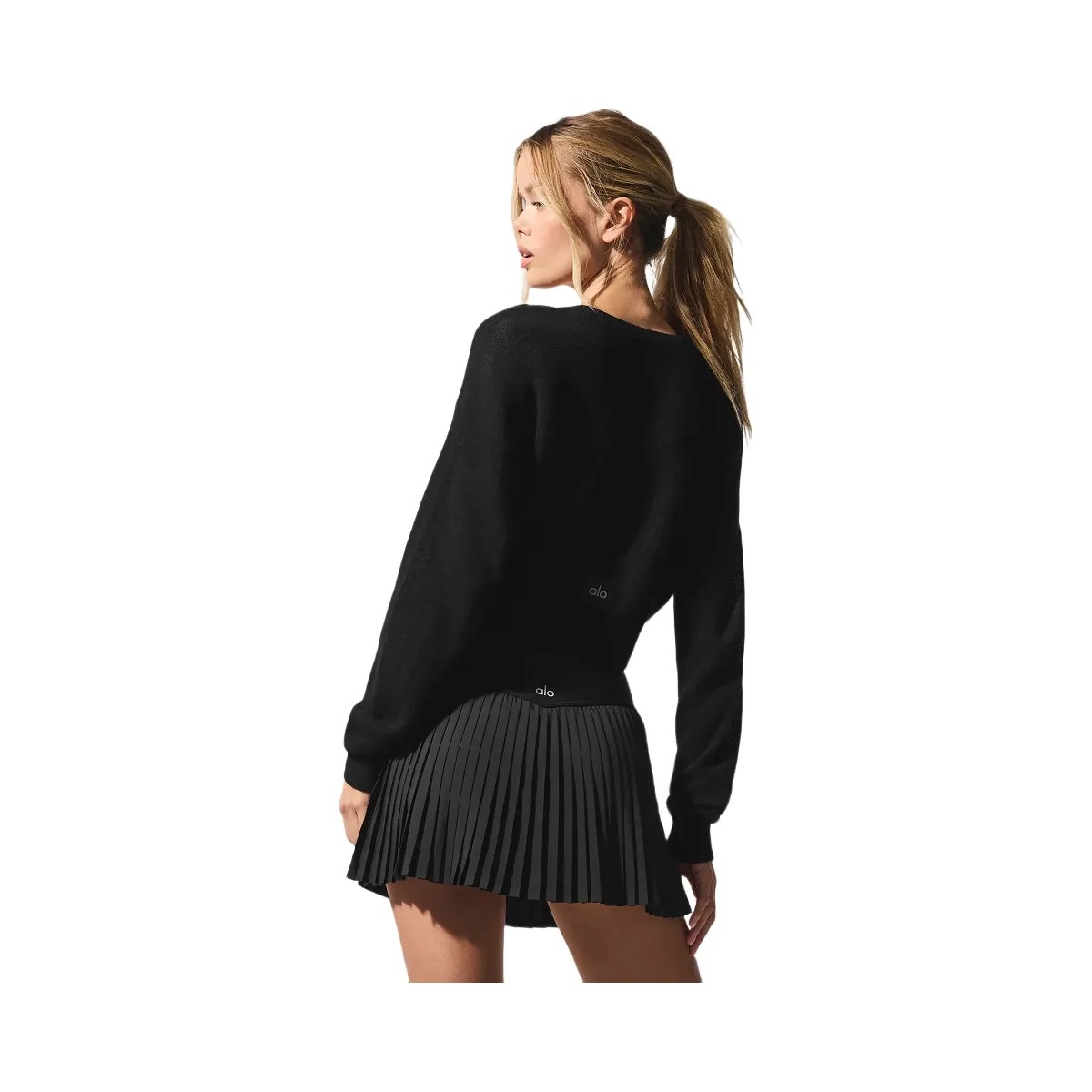 Alo Women's Sheer Cashmere Cropped Cardigan - Black - HypeFly India View 3