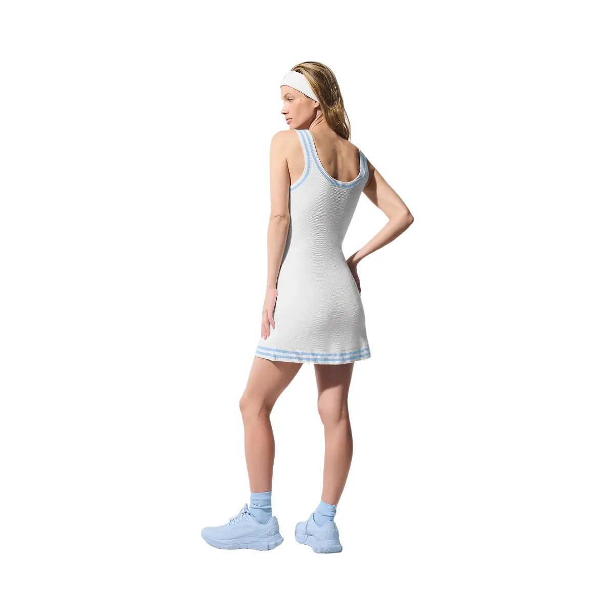 Alo Women's Tennis Club Sweater Knit Dress - White/Seashell Blue - HypeFly India View 5