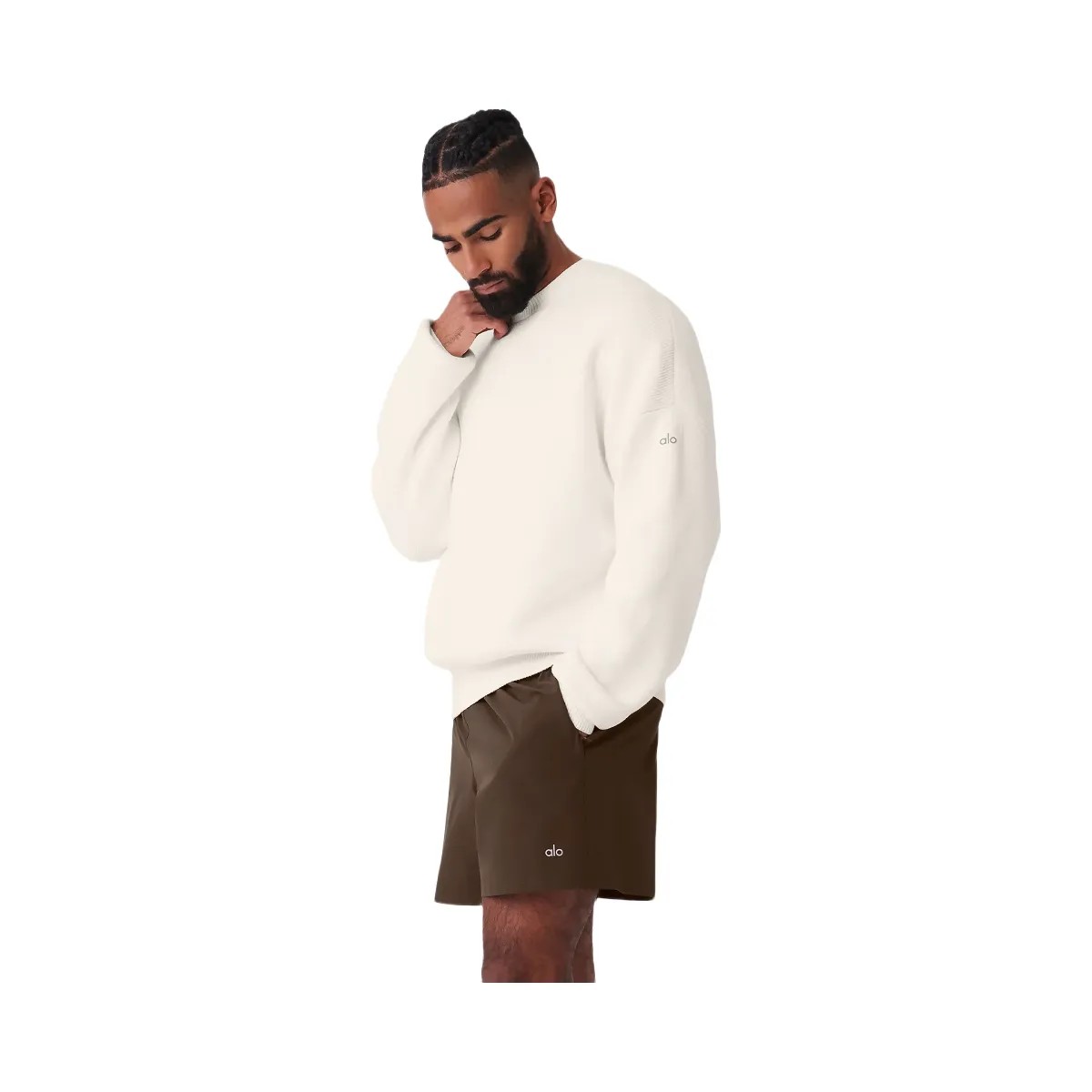 Alo Men's Scholar Crew Neck Sweater - Ivory - HypeFly India View 2