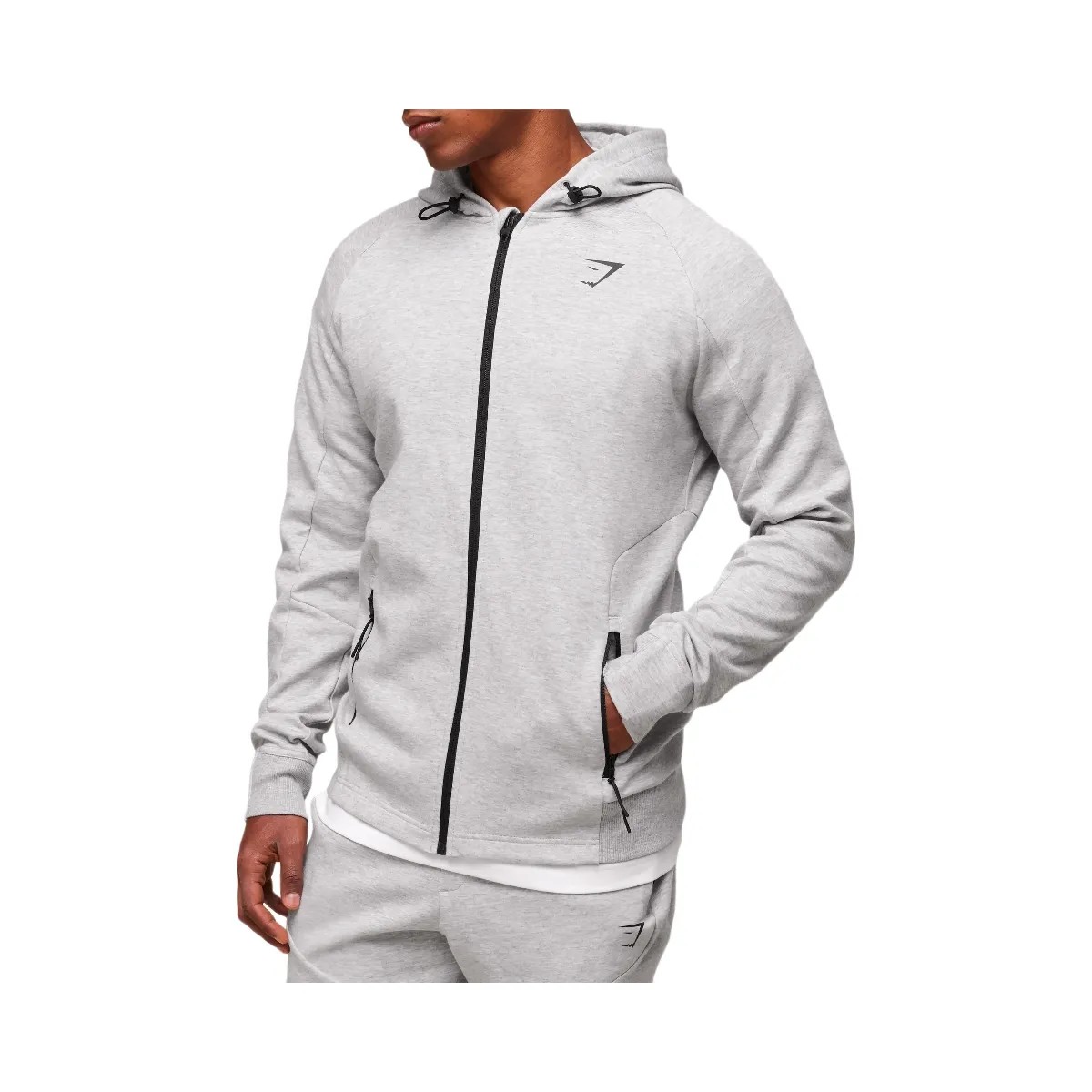 Gymshark Interlock Tech Zip Up Hoodie - Light Grey Core Marl - HypeFly India View 5