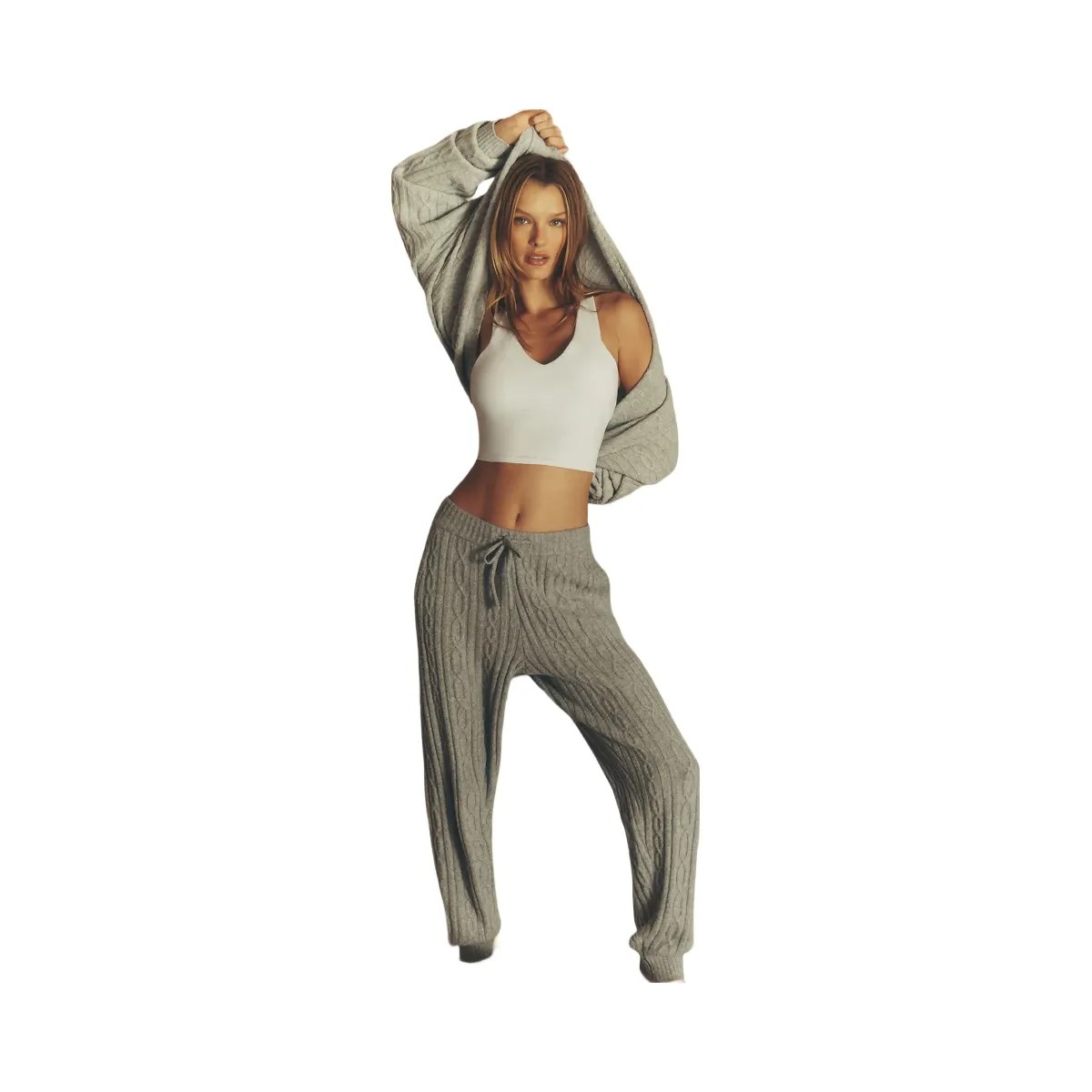 Alo Women's Cable Knit Winter Bliss Pant - Athletic Heather Grey - HypeFly India View 5