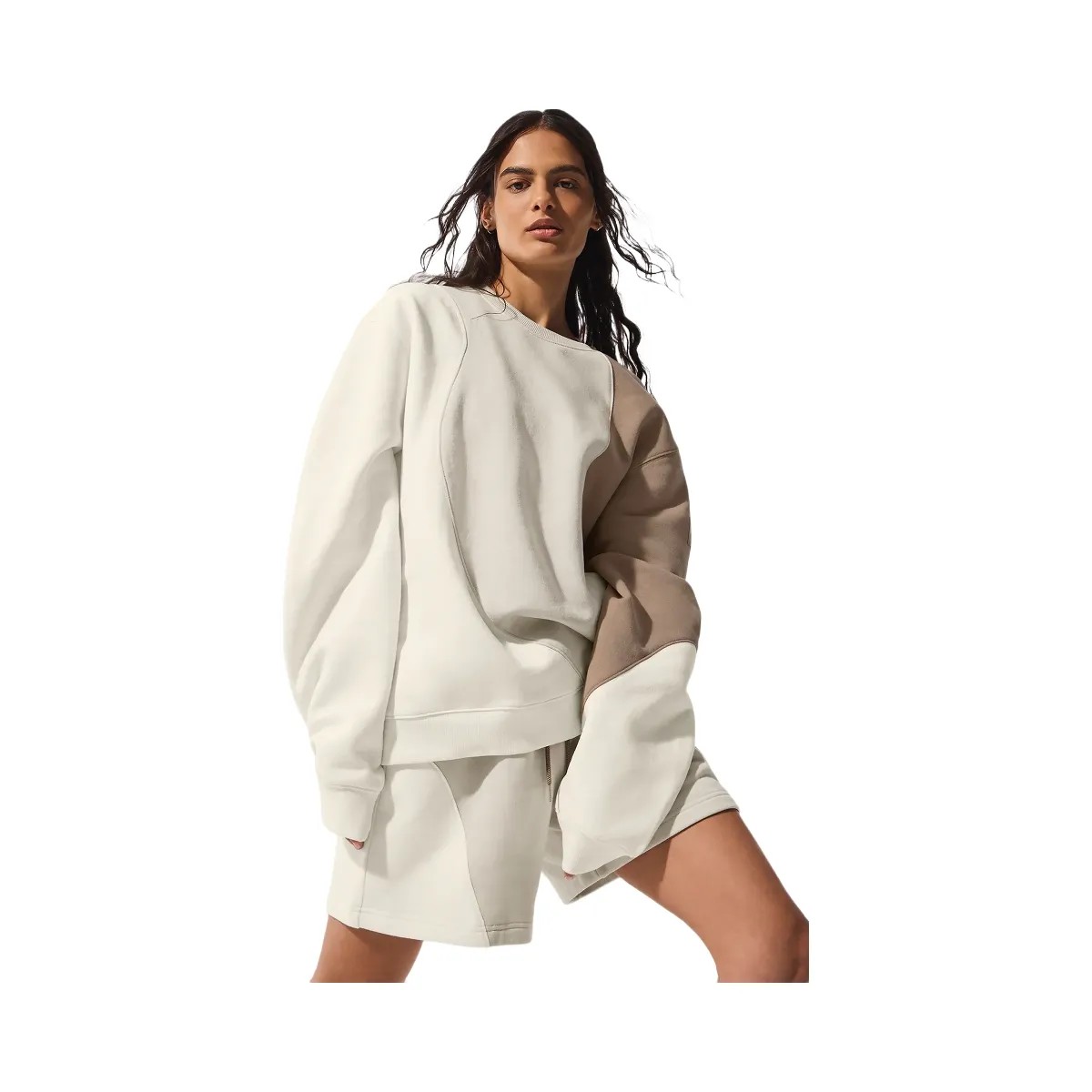 Alo Women's Make Waves Crew Neck Pullover - Ivory/Bone/Gravel - HypeFly India View 5