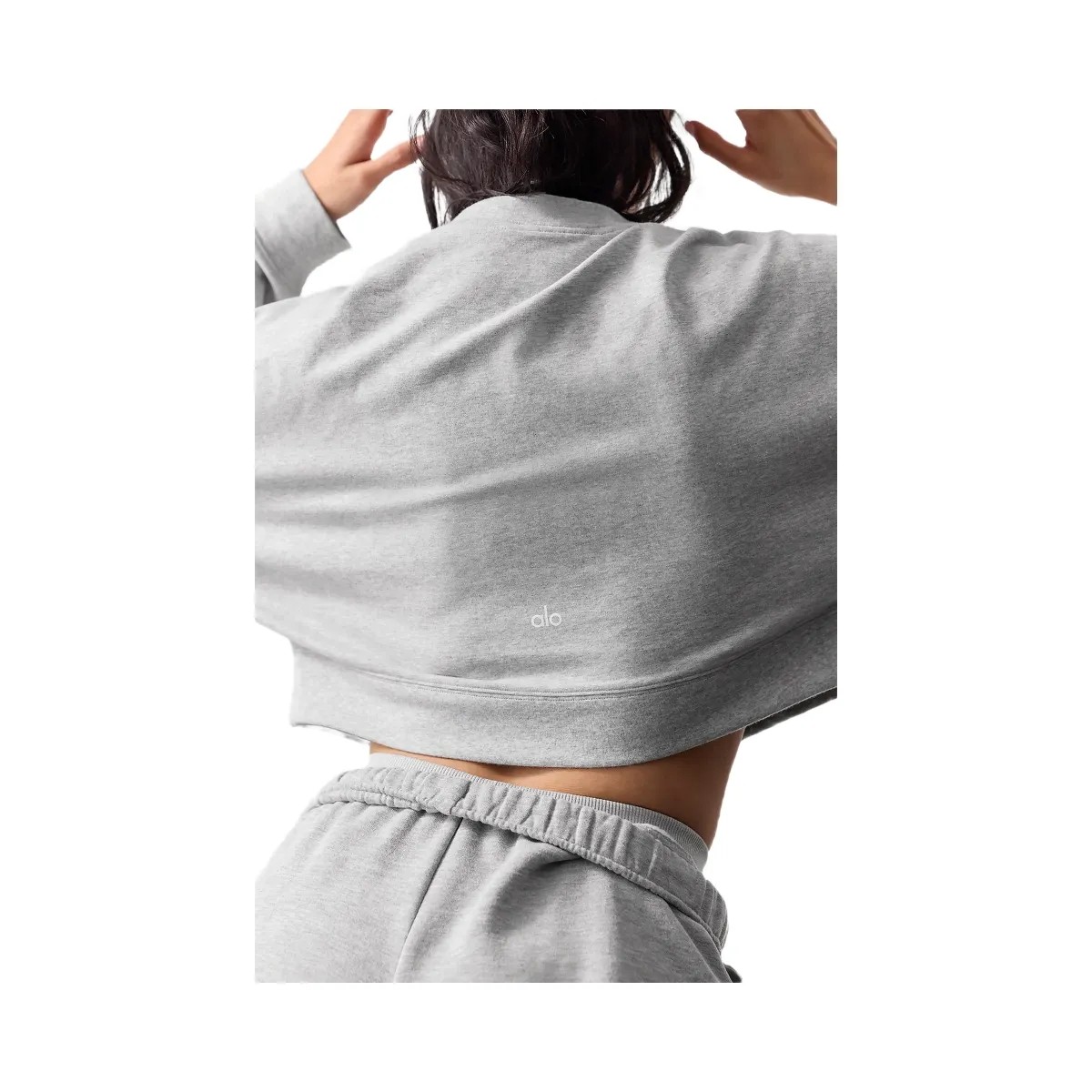 Alo Women's Cropped Sway Crew Neck Pullover - Athletic Heather Grey - HypeFly India View 5