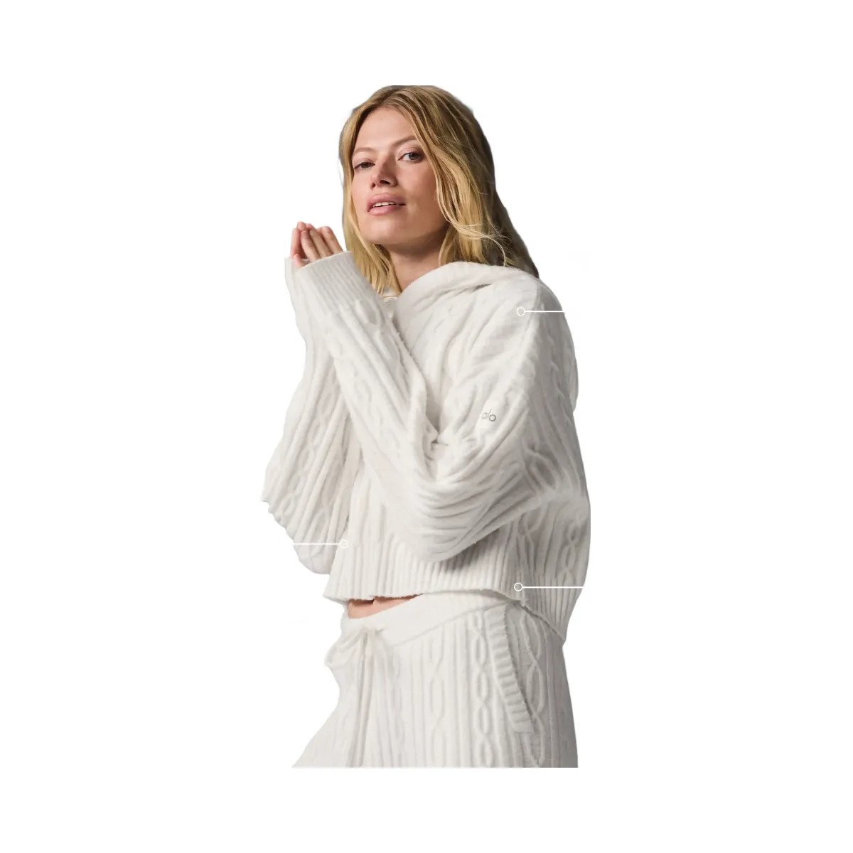 Alo Women's Cable Knit Winter Bliss Hoodie - Ivory - HypeFly India View 1