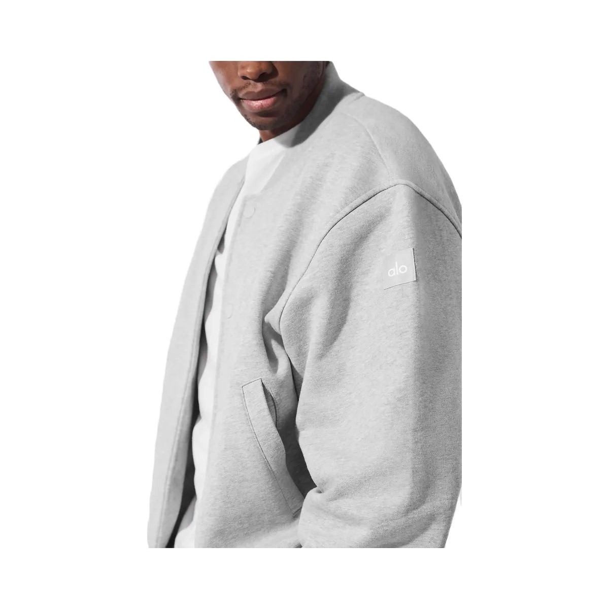 Alo Men's Renown Varsity Jacket - Athletic Heather Grey - HypeFly India View 2