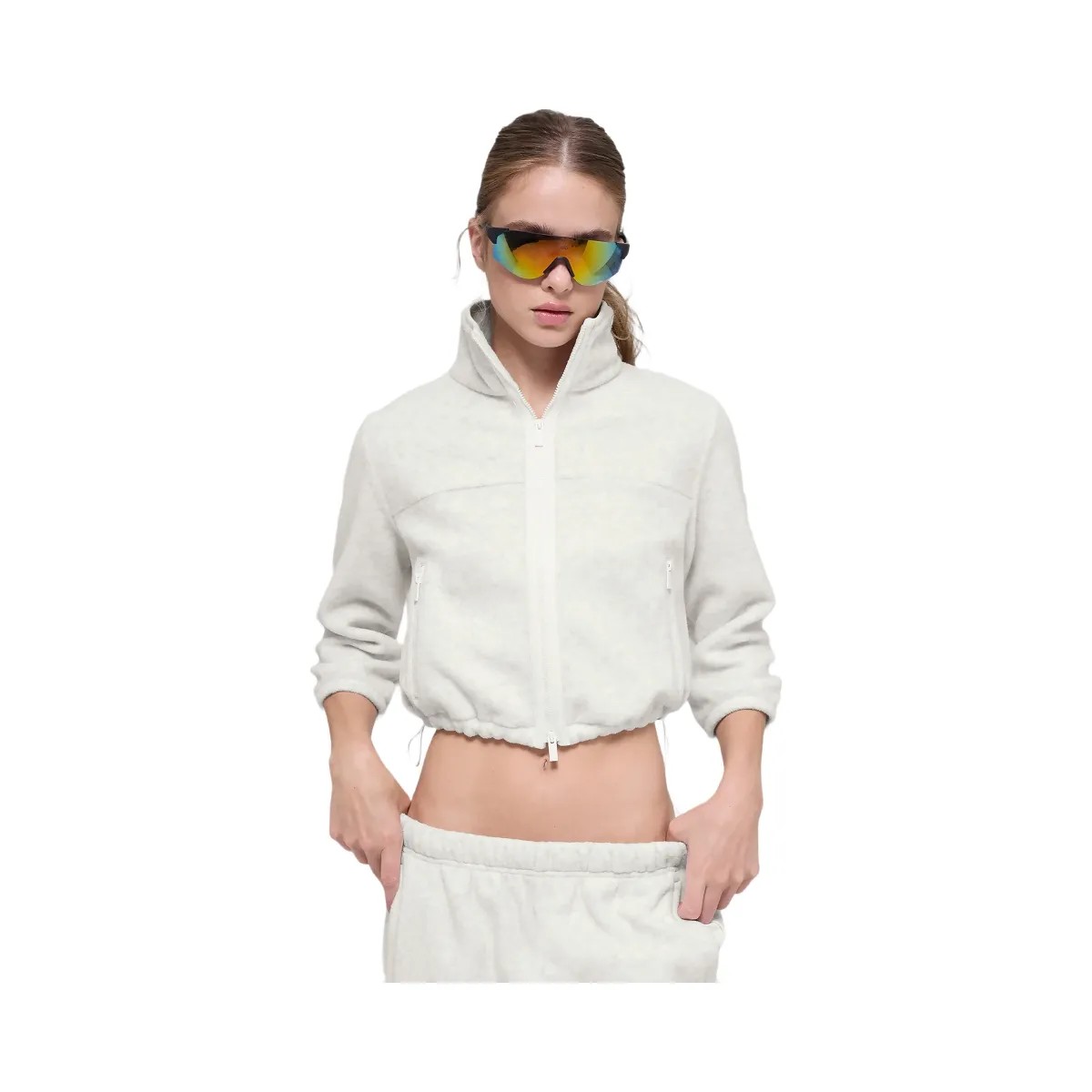 Alo Women's Polar Fleece Retreat Cropped Jacket - White Heather Grey - HypeFly India View 1