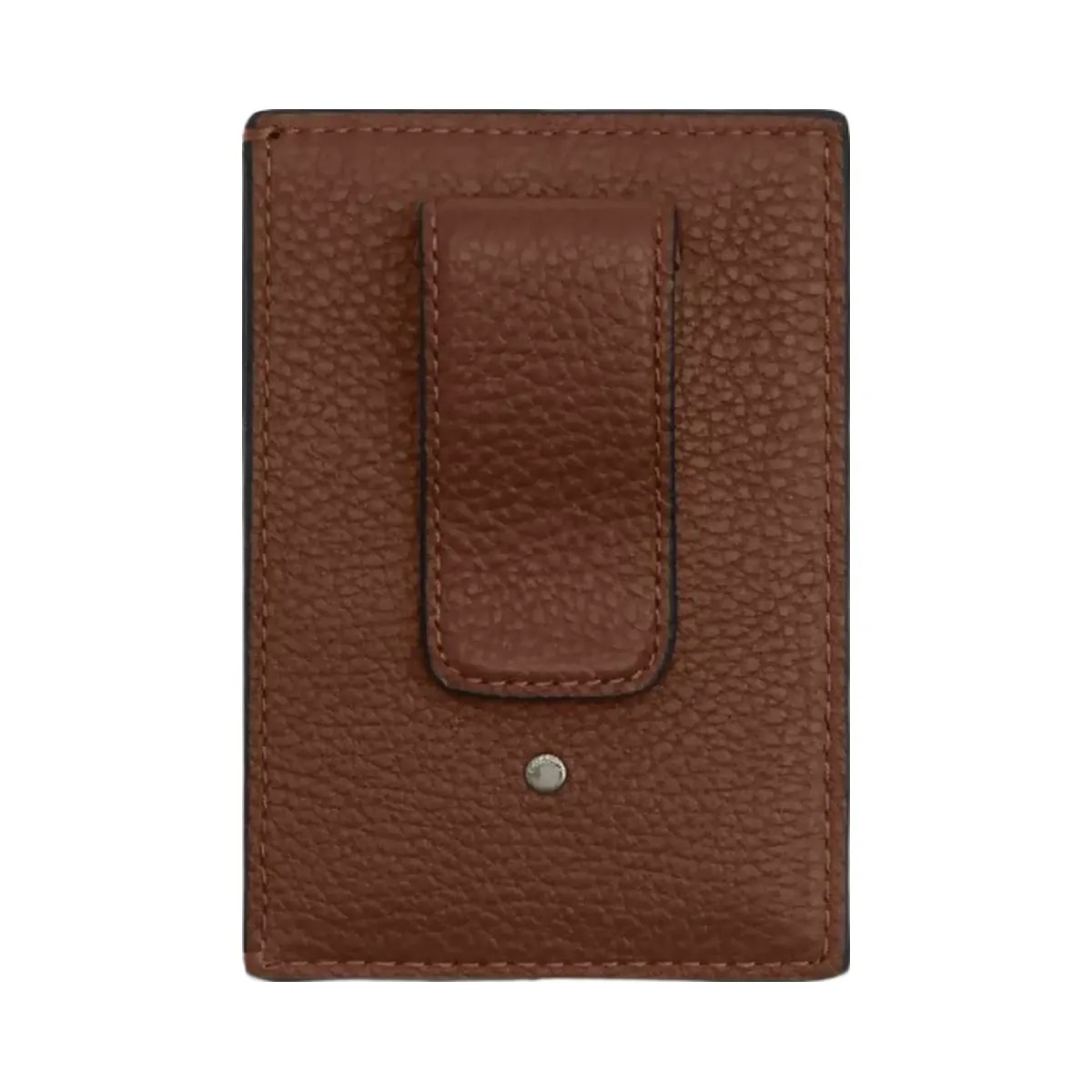 Coach Card Case With Money Clip Pebbled Leather-Gunmetal-Saddle - HypeFly India View 1