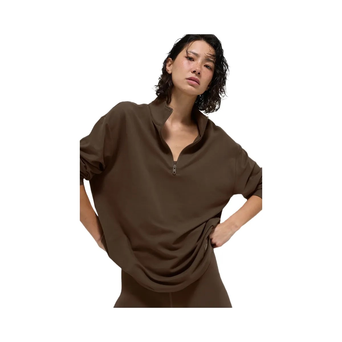 Alo Women's Double Take Long Sleeve 1/4 Zip - Espresso - HypeFly India View 1
